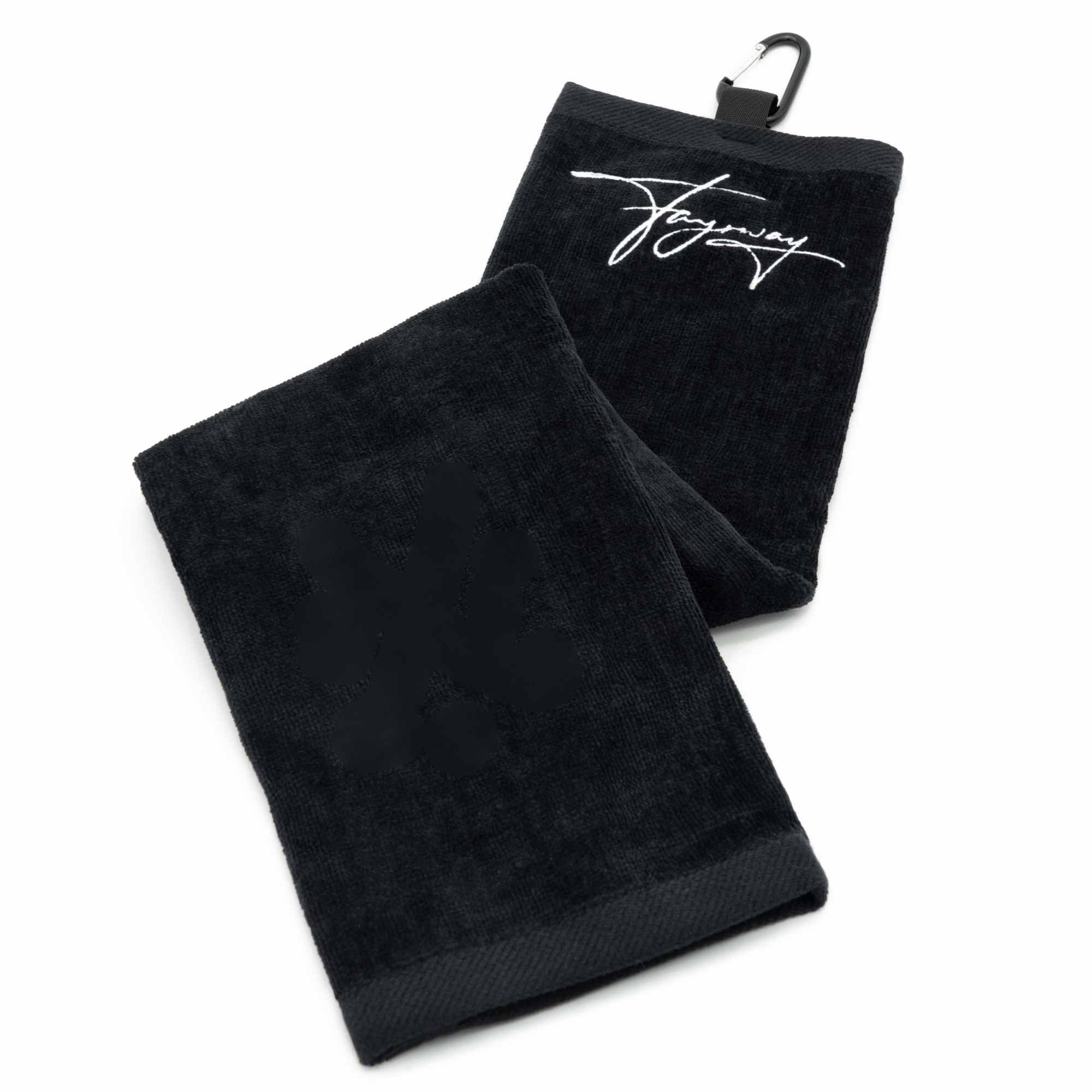 Fayrway Golf Handtuch Schwarz - Hochwertiges Golfhandtuch aus Baumwolle Golftuch (14x60 cm, inkl. Karabiner)