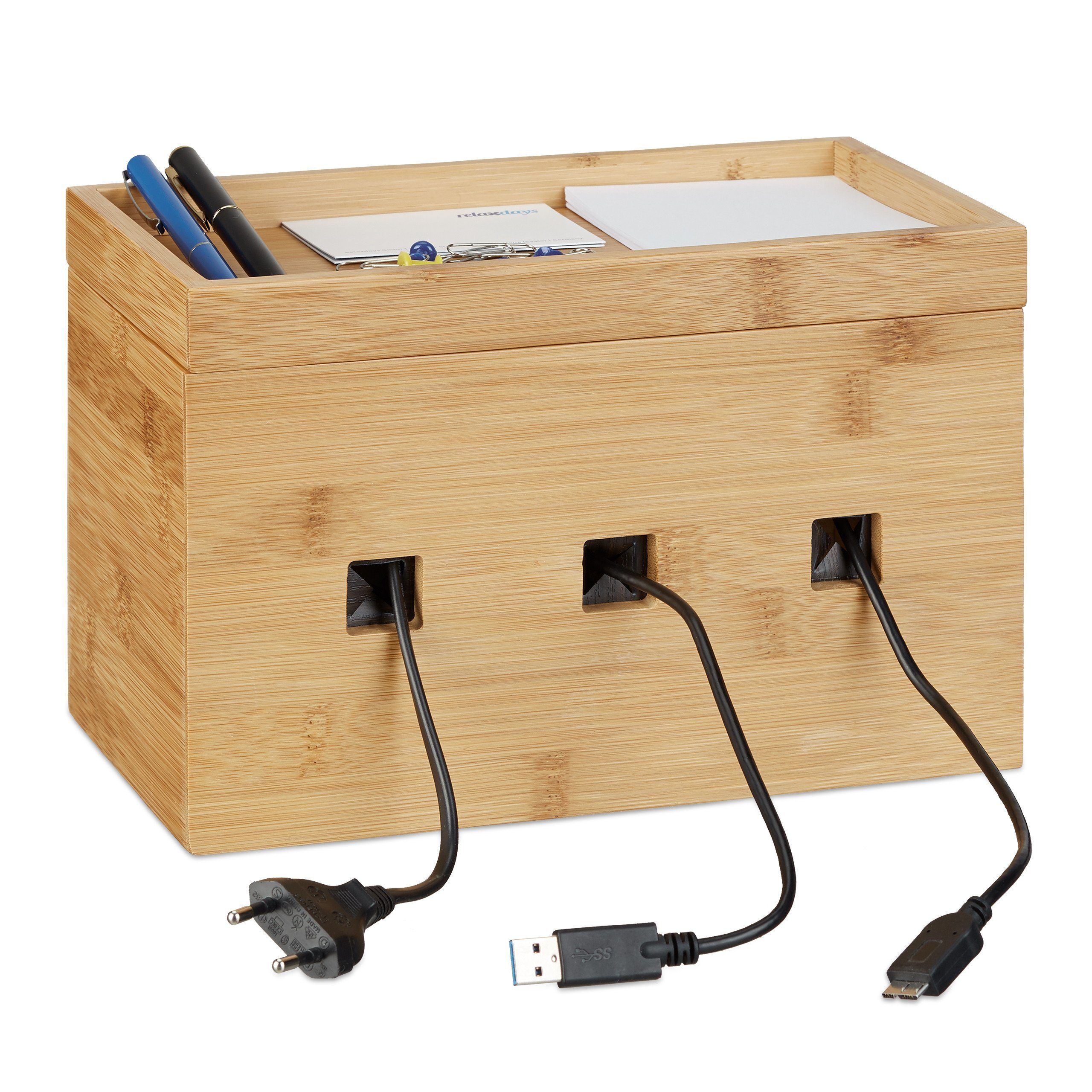 relaxdays Kabelzubehör Kabelbox Bambus