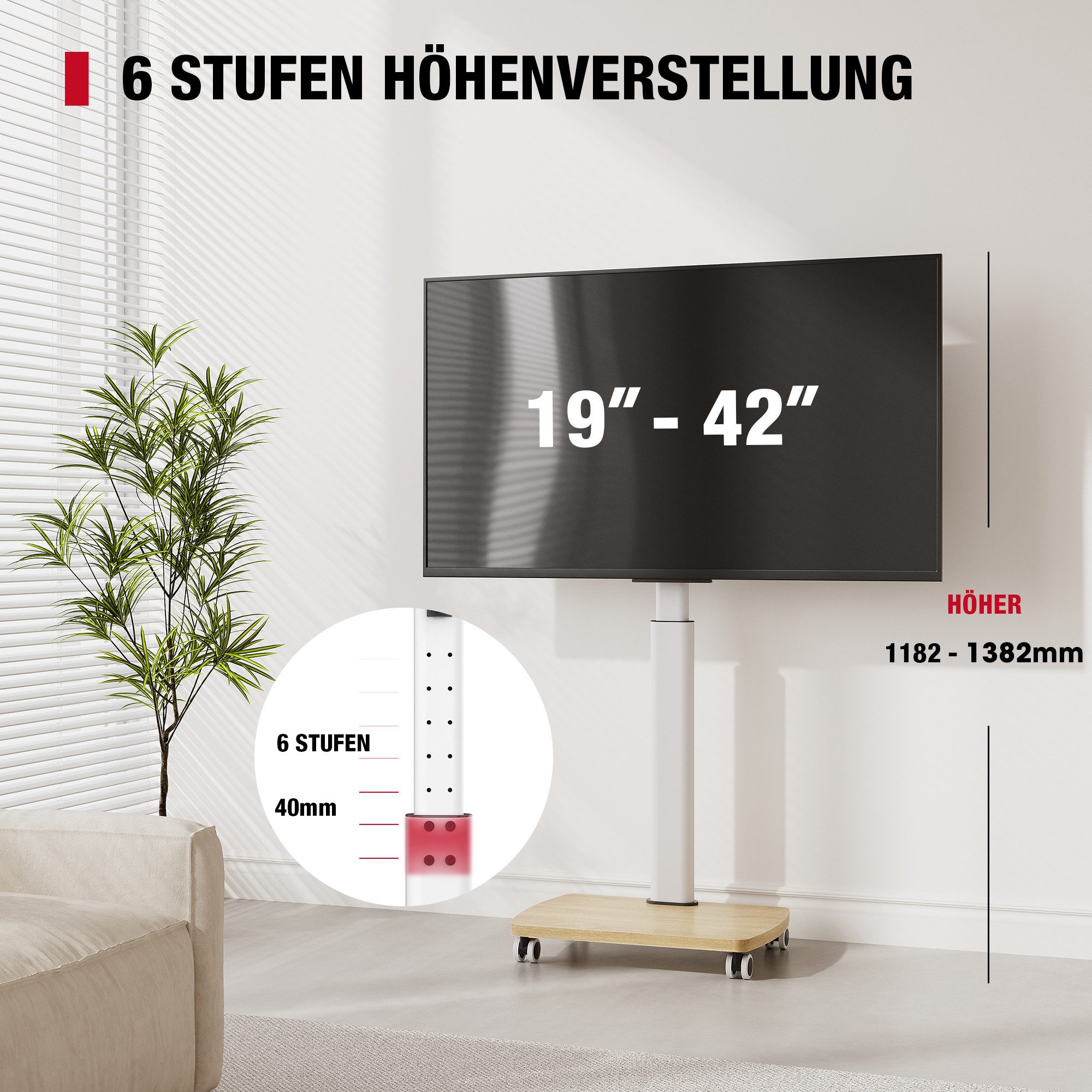 AOKCOS TV-Ständer, (bis 42 Zoll, mit Holzbasis, Vertikaler & Horizontaler Winkel)