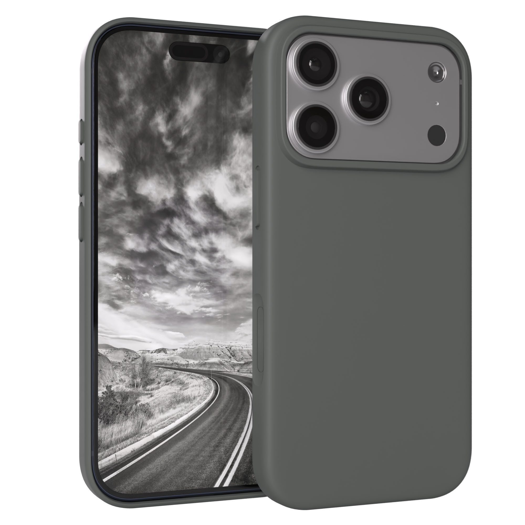 EAZY CASE Handyhülle für Apple iPhone 17 Pro Hülle Silikon 6,3 Zoll, Schutzhülle mit Kameraschutz Back Cover Hülle Slimcover Anthrazit Grau