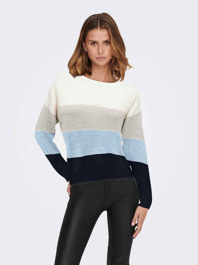 JACQUELINE de YONG Strickpullover Gestreifter Feinstrick Pullover Langarm Sweater JDYNEWELANOR 6126 in Blau