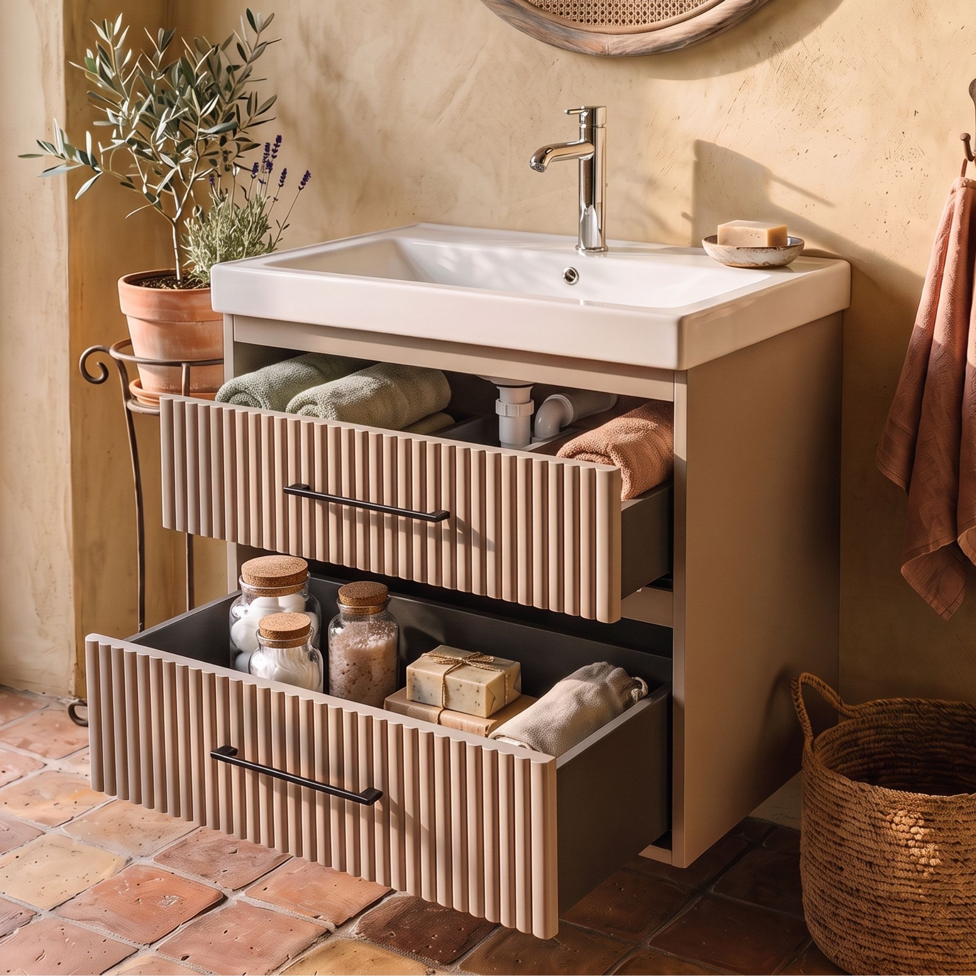 Karen Waschtisch-Set Waschtisch mit Unterschrank Liana, (Komplett-Set, Standartmäßig 2-Teilig (Unterschrank, Waschbecken), 2-St., Der Lieferumfang umfasst Unter – Bild 5 von 5