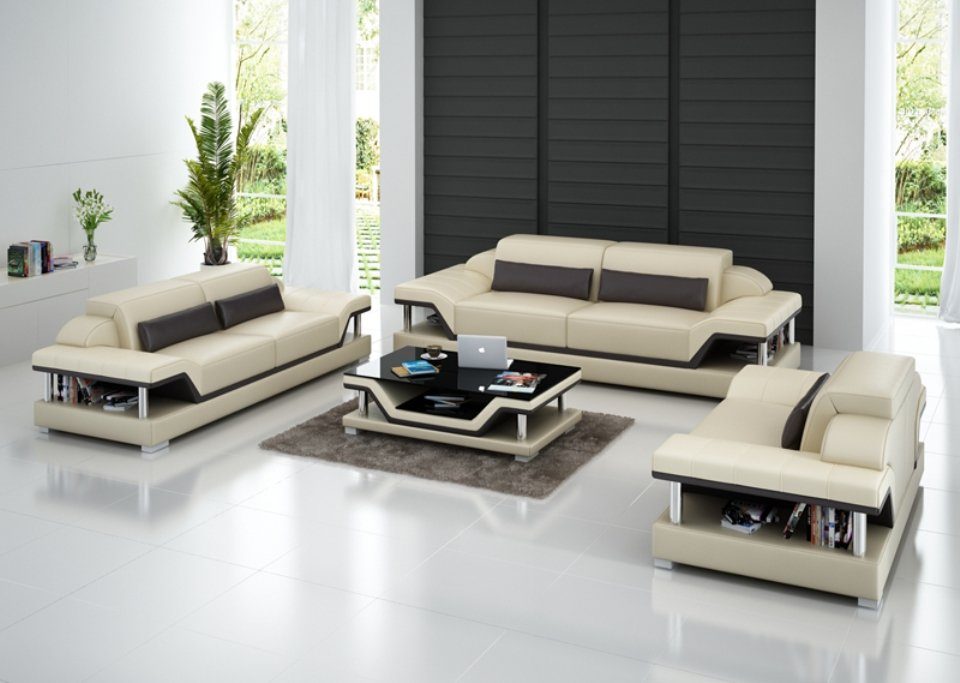 JVmoebel Sofa Weiße Leder Wohnlandschaft 3+2+1 Sitzer luxus Möbel Neu, Made in Europe