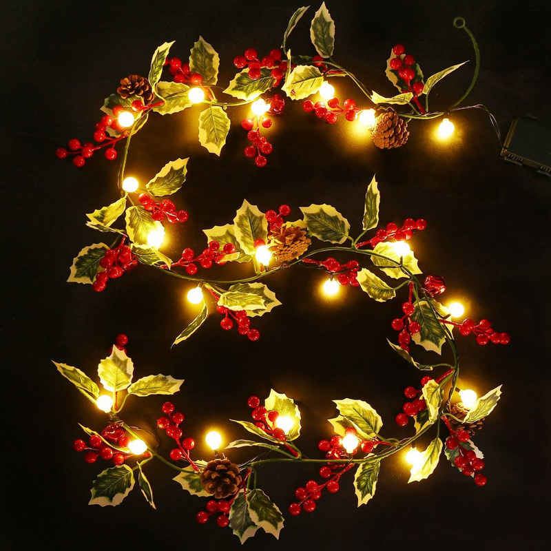 Kunstgirlande Weihnachtsgirlande(1.75M 2PCS) mit Beleuchtung 20LEDs Lichterkette, Elegear, 8Modi+Timer+Memory-Funktion Weihnachten Deko
