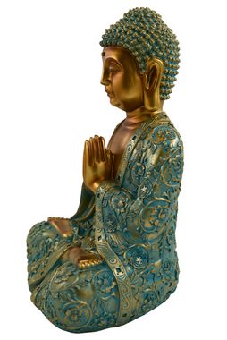 MF Buddhafigur XXL Erhabene Buddha Figur NYORAI in Mintgrün & Gold 41,5 cm Höhe