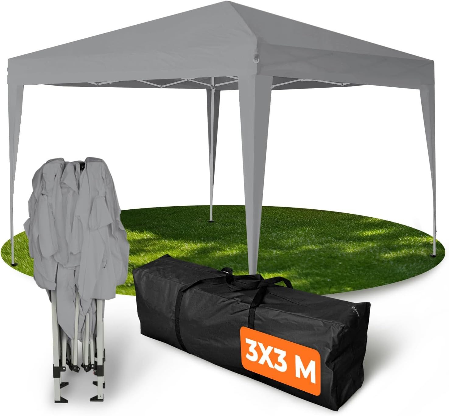 Kronenburg Faltpavillon 3x3 m wasserdicht - Gartenpavillon, Partyzelt stabil, UV-Schutz 50+, Wetterfester Schutz, Leichter Aufbau, Inklusive Tragetasche & Zubehör