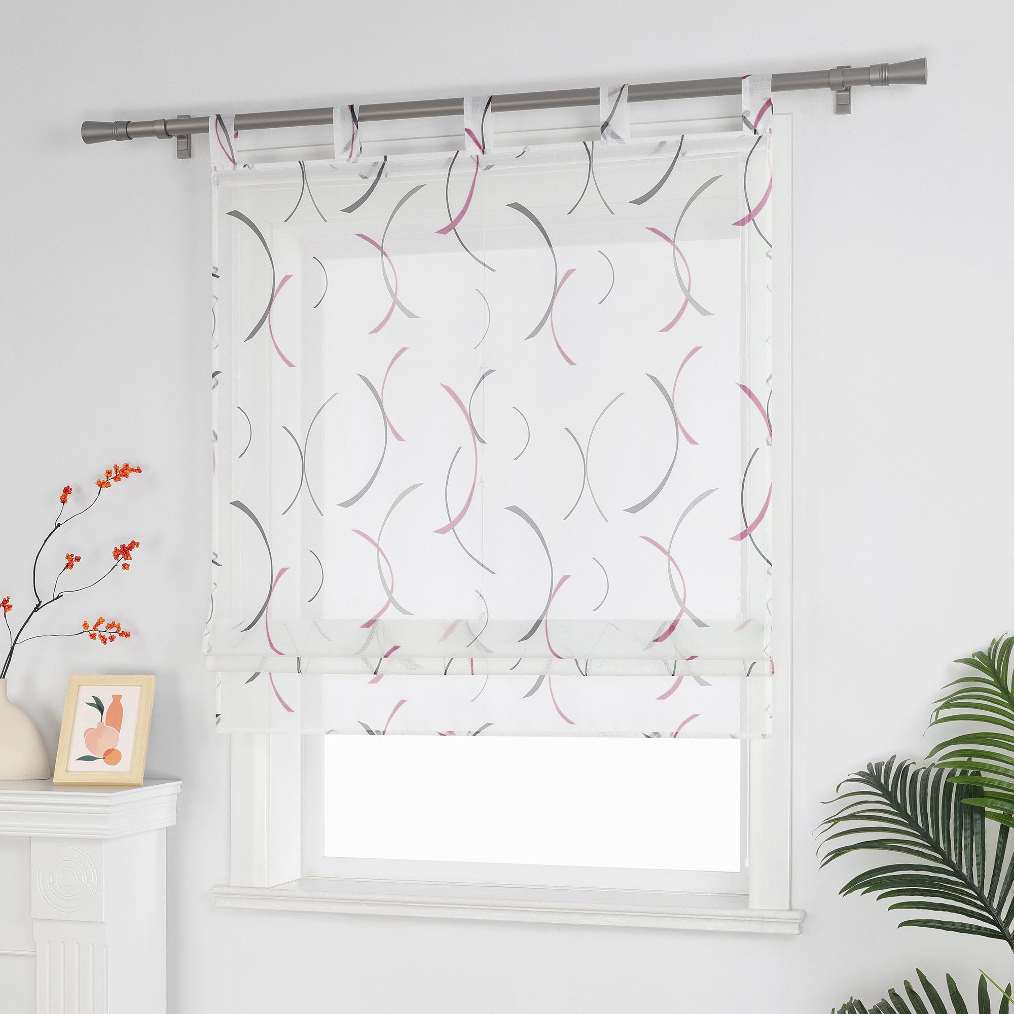 Joyswahl Raffrollo geometrische Ästhetik, mit Schlaufen, runde Klammern und günstig online kaufen