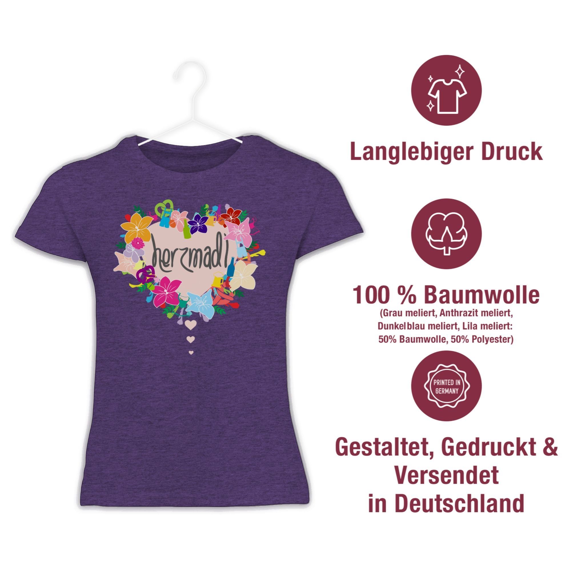 2 T-Shirt für Shirtracer Oktoberfest Outfit Lila Meliert Herzmadl Mode Kinder