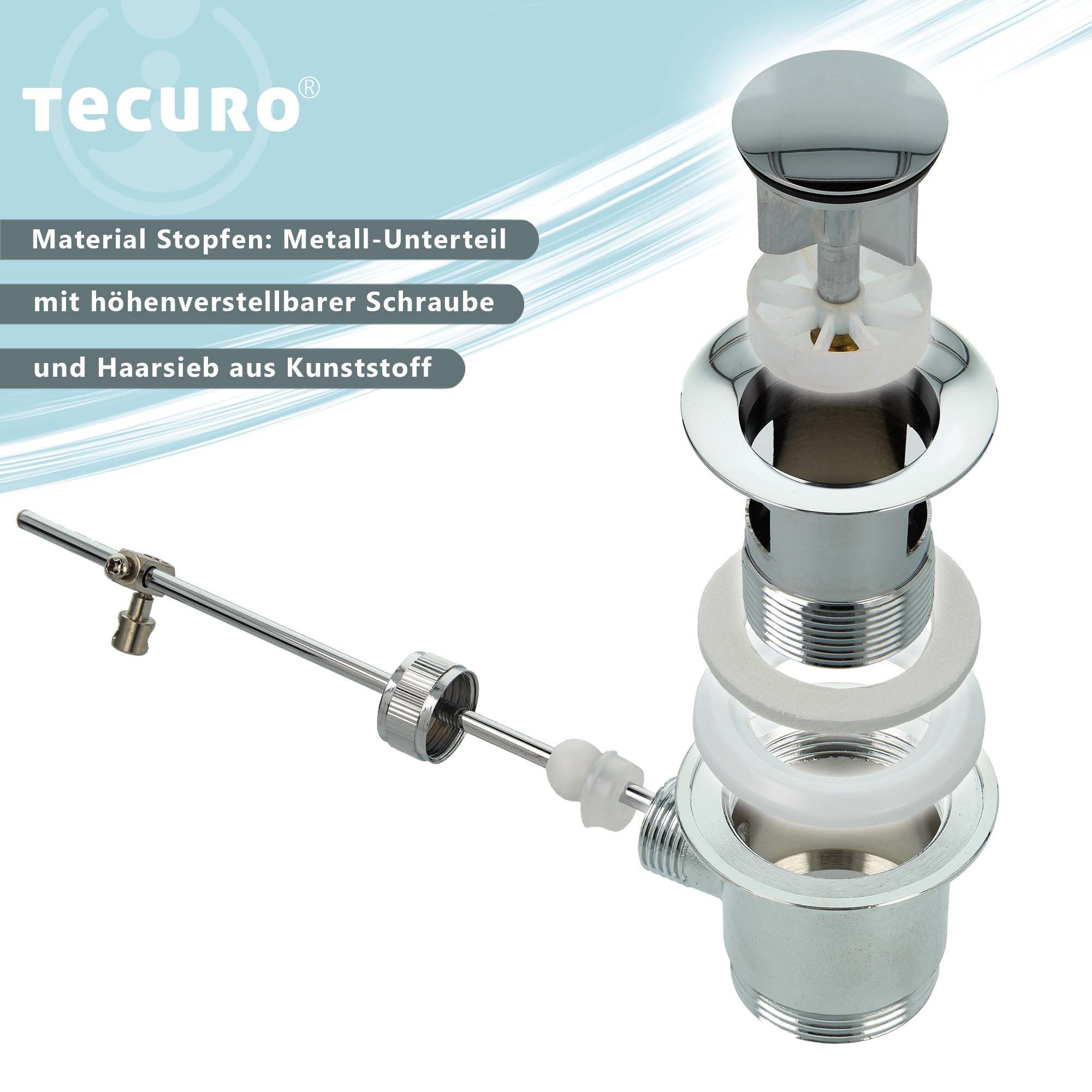 tecuro Ablaufgarnitur Exzenter Ab- und Überlaufgarnitur, 1 1/4 Zoll x Ø 63 mm, Messing