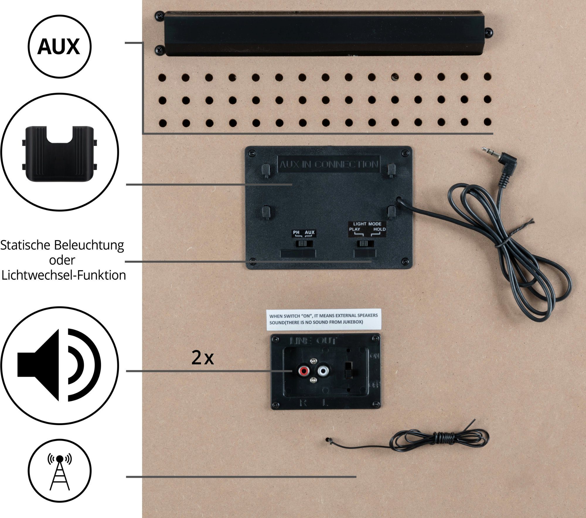 60 Stereoanlage Retro GoldenAge Jahre Musikbox AUX) Bluetooth, 40er/50er USB-SD, (UKW/MW-Radio, mit Jukebox Beatfoxx W, LED-Beleuchtung, CD-Player,