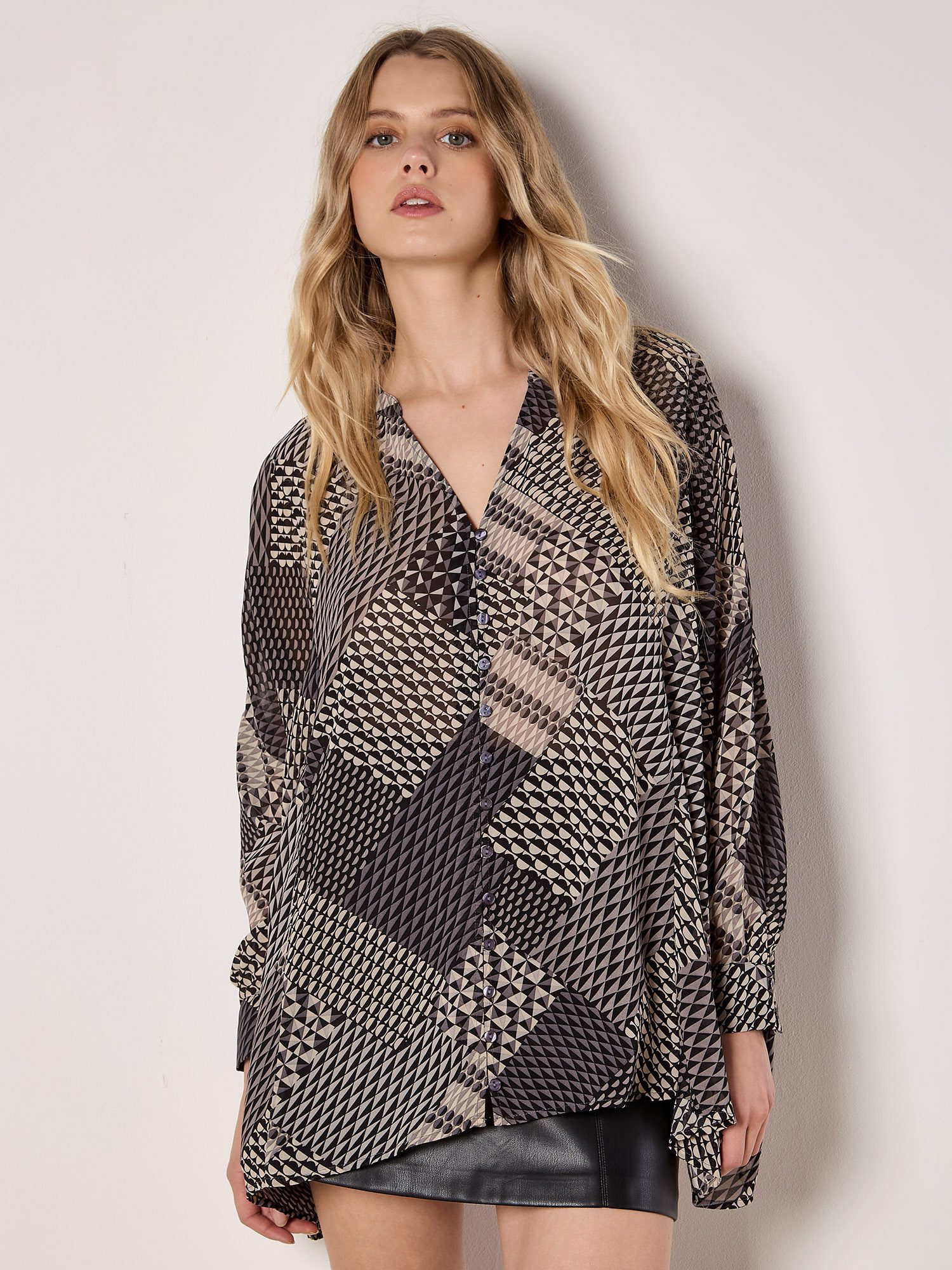 Apricot Hemdbluse Geo Patchwork Chiffon Hemd, günstig online kaufen