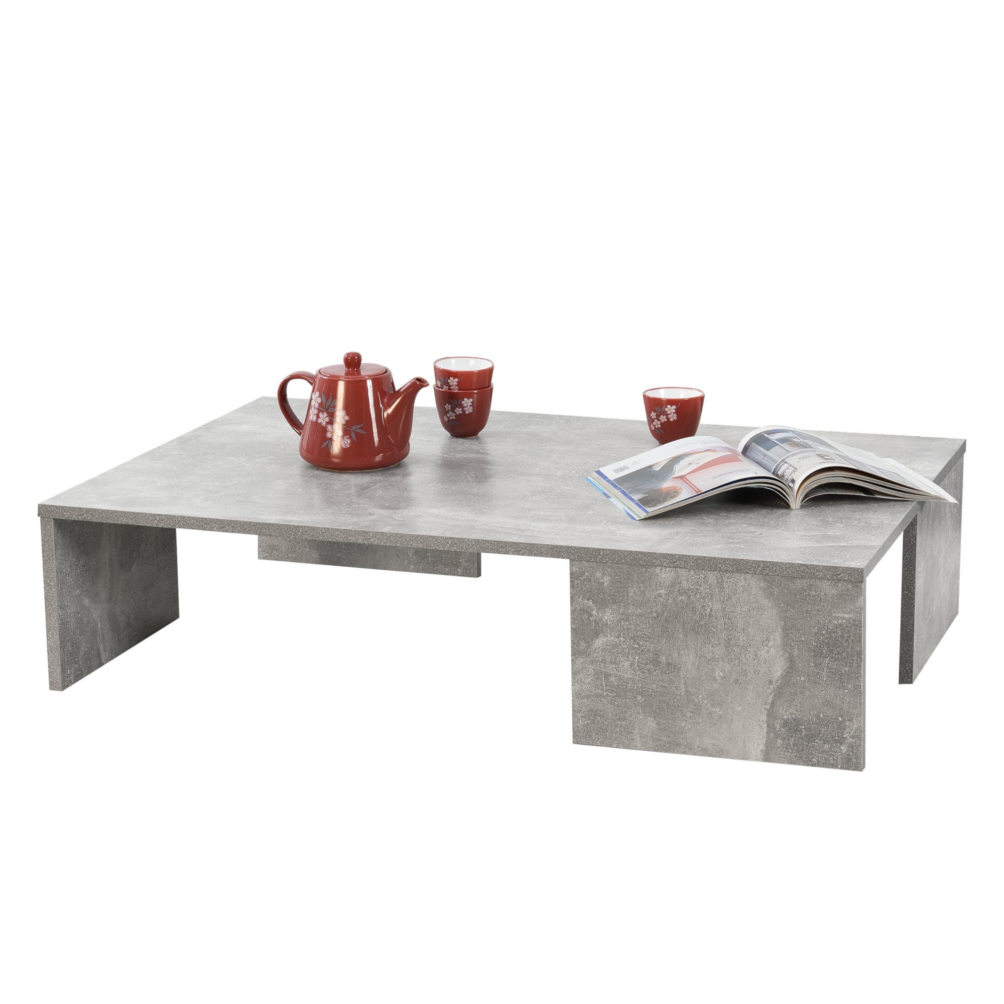 en.casa Couchtisch, »Tierp« Wohnzimmertisch 90x60x20cm Beistelltisch betonfarben