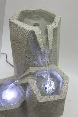 Arnusa Gartenbrunnen Zimmerbrunnen mit LED Beleuchtung geometisch Steinoptik, für Innen und Außen