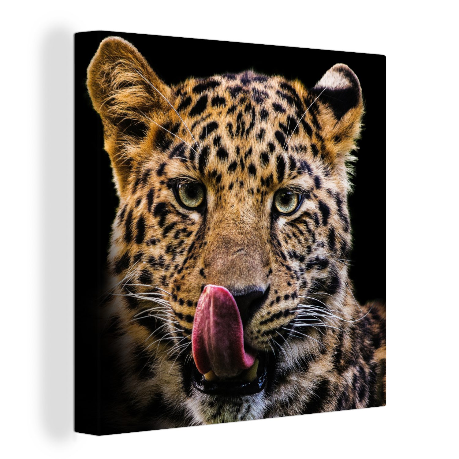 OneMillionCanvasses® Leinwandbild Leopard - Schwarz - Nahaufnahme, (1 St), Leinwand Bilder für Wohnzimmer Schlafzimmer | Leinwandbilder