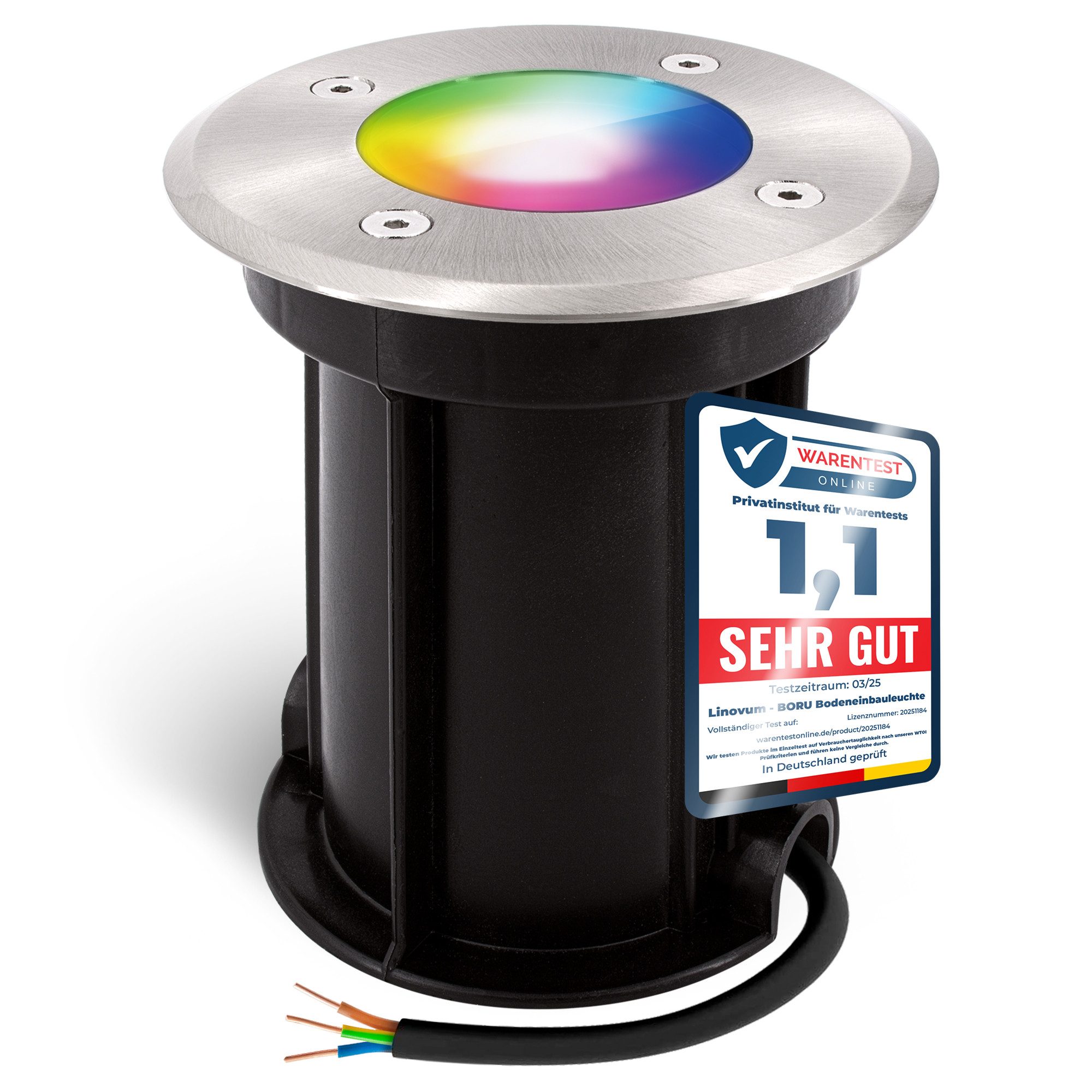 linovum LED Gartenstrahler Bodeneinbauleuchte BORU rund gebürstet dimmbar mit LED SMART WLAN RGB, Smart