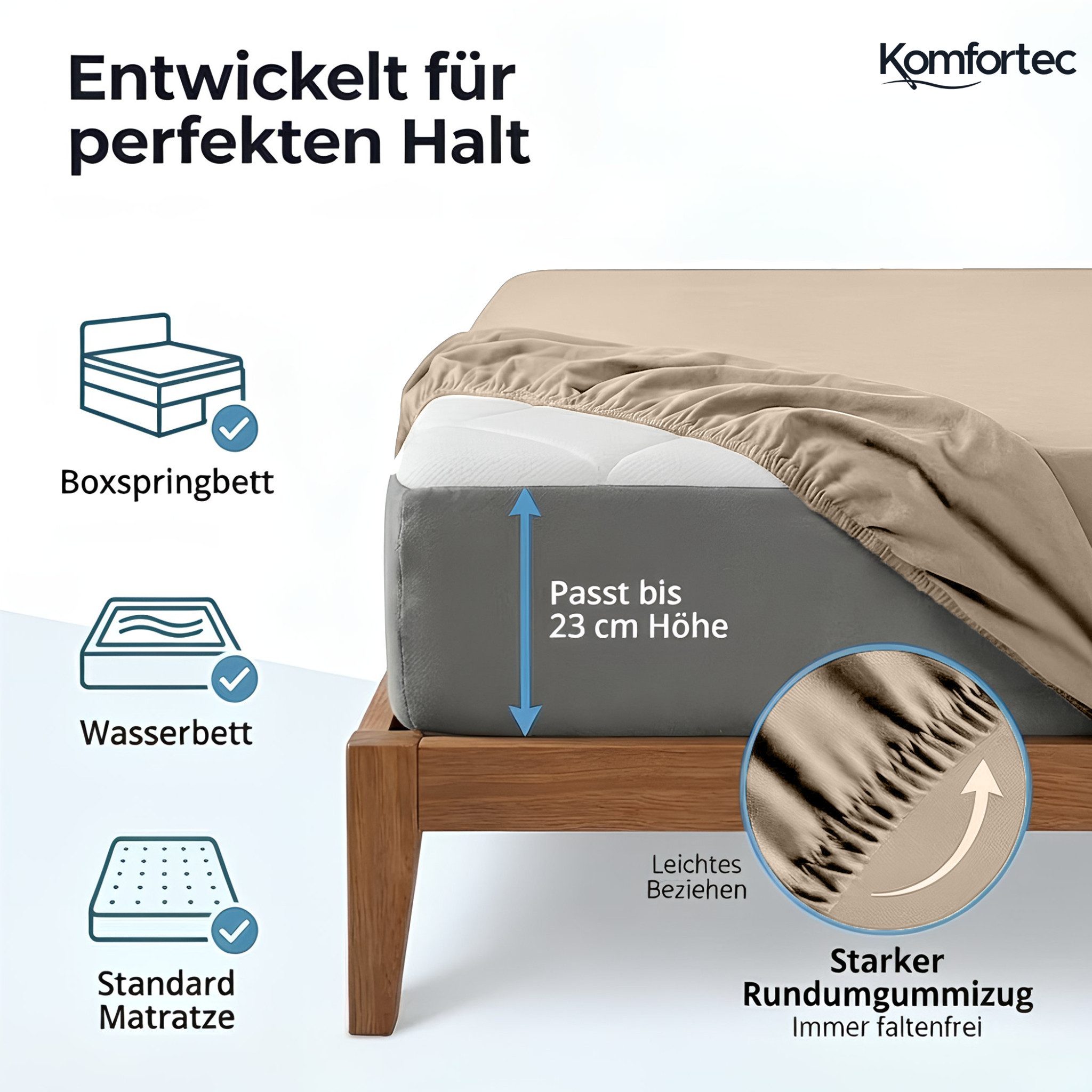 Komfortec Spannbettlaken Jersey Spannbettuch, 90x200, 140x200, 160x200, 180x200 oder 200x200 cm, 100% Baumwolle (135 g/m), Gummizug: Rundum, (1 Stück), OEKO-TEX® Standard 100 Zertifisiert, für Matratzen bis 25 cm Höhe