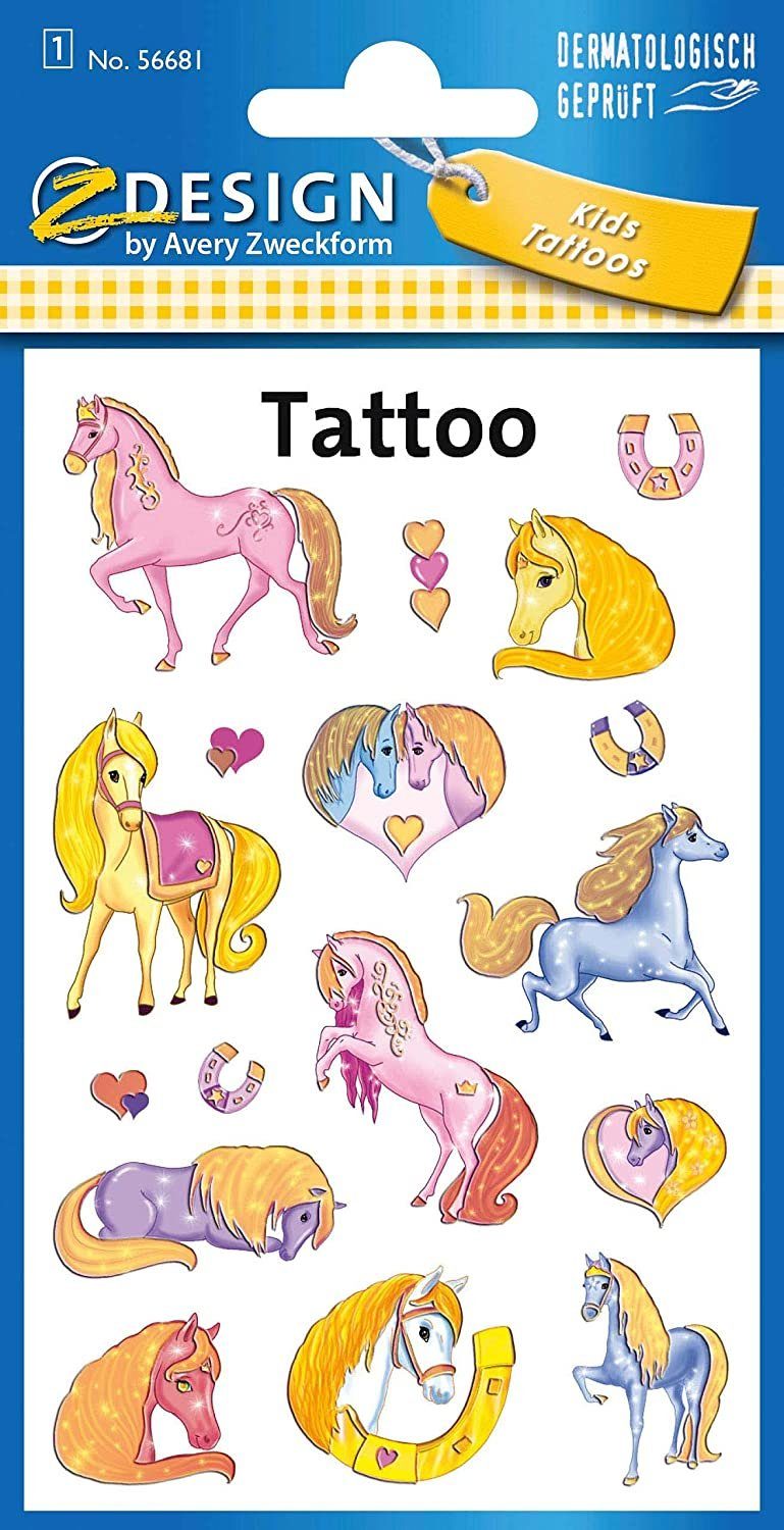 Avery Zweckform Kindertattoo Avery Zweckform - Tattoo Aufkleber - Tattoo Pferde beglimmert 56681