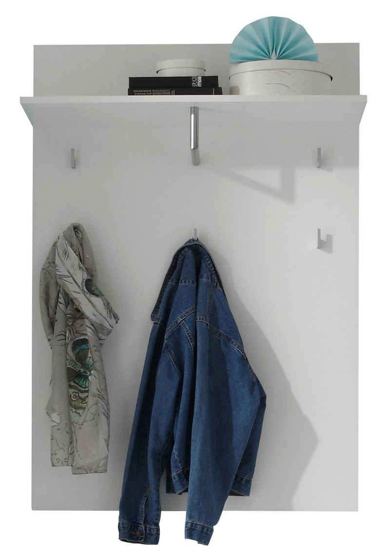 Garderobenpaneel SPICE, Weiß Hochglanz, B 80 cm, T 30 cm, mit Hutablage, Kleiderstange und Kleiderhaken