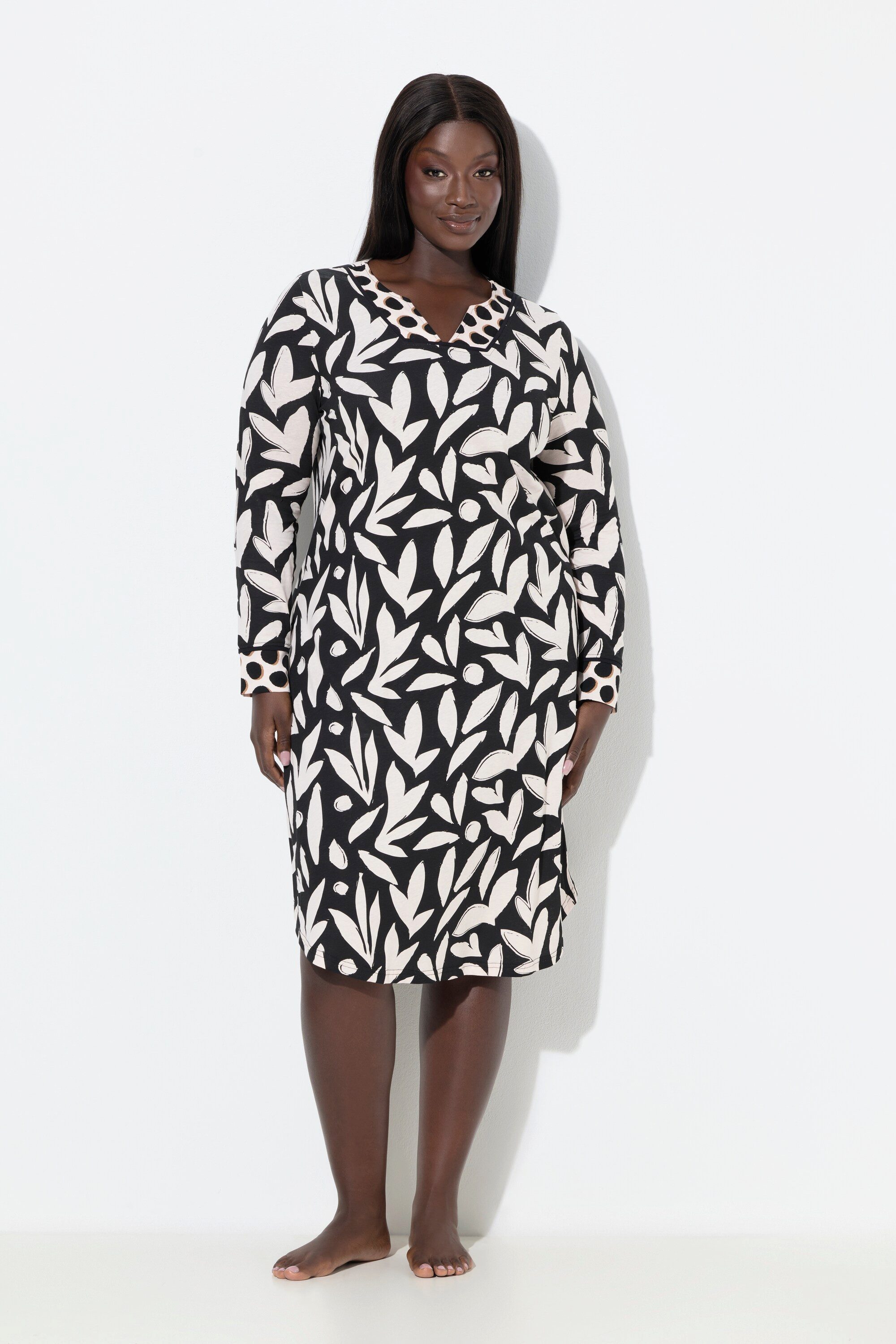 Nachthemd Nachthemd floraler Druck Tunika-Ausschnitt Langarm