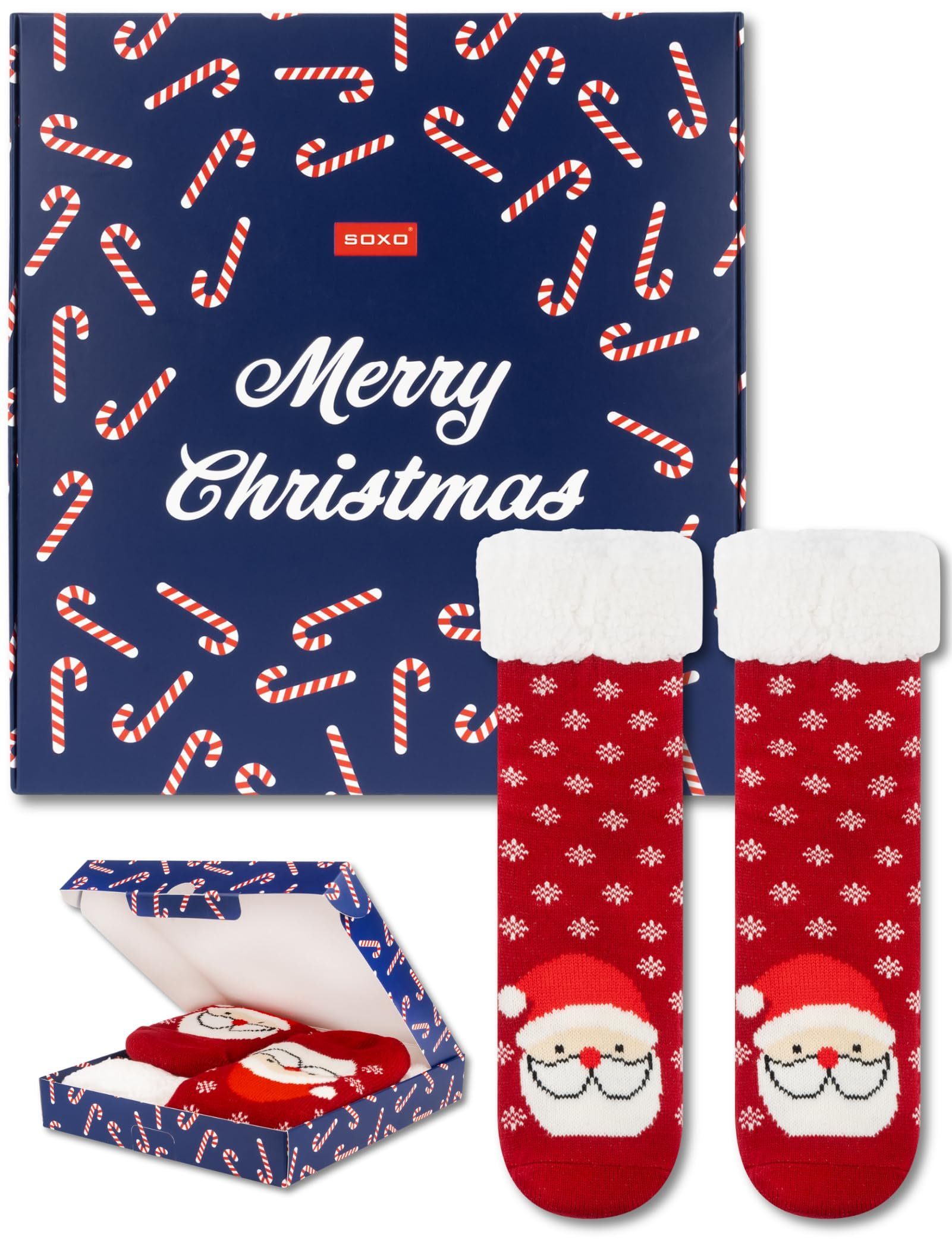 Soxo Socken Kuschelsocken Geschenke Frauen Weihnachtssocken (1 Warme Weihnachtsmann Paar) socken Lustige Für