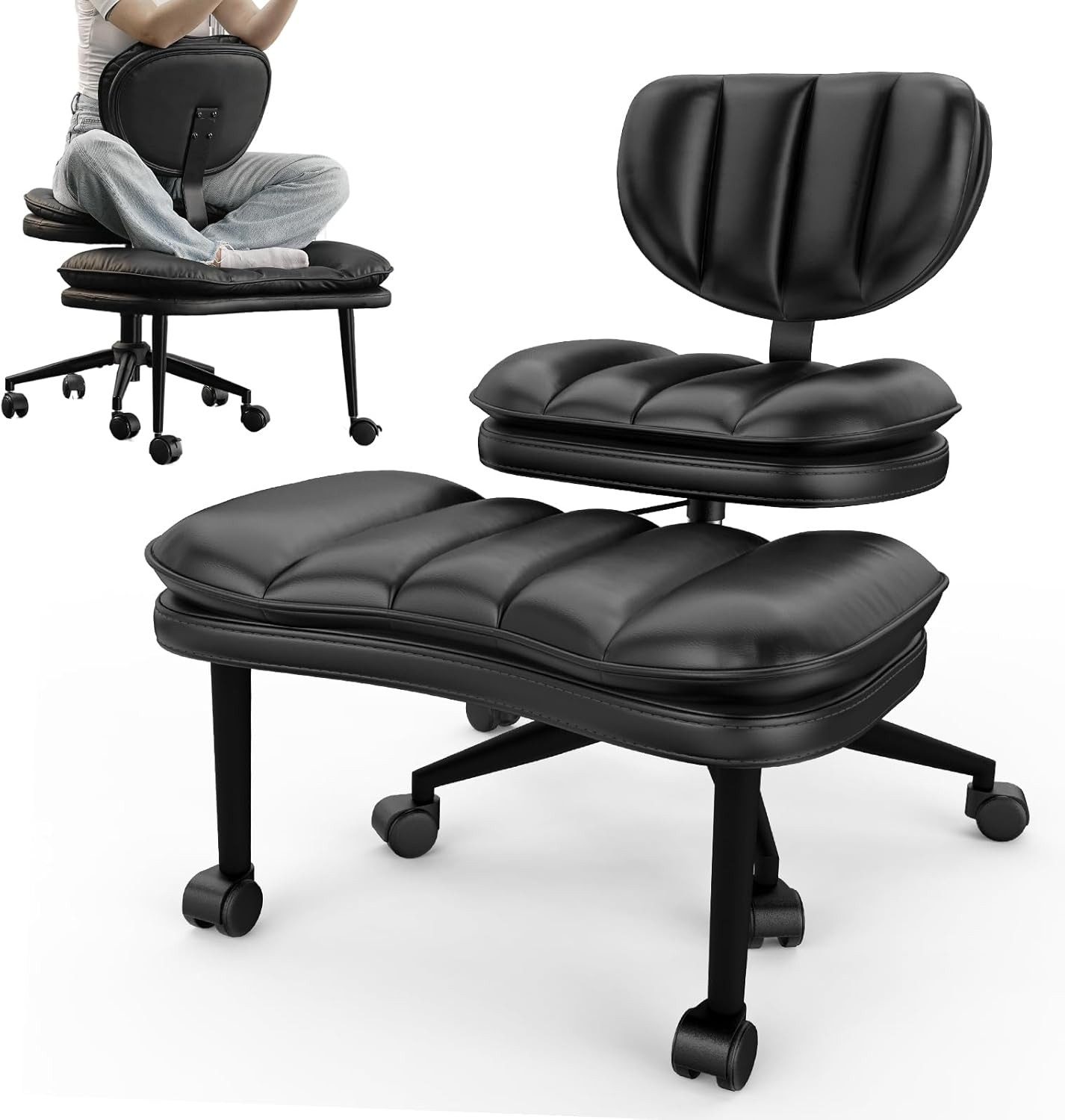 Patbrela Bürostuhl Bürostuhl mit Kreuzbeinen, 360° drehbar, Ergonomischer Kniestuhl, Criss Cross Schreibtischstuhl mit Verstellbarer Höhe, Cloud PU-Leder