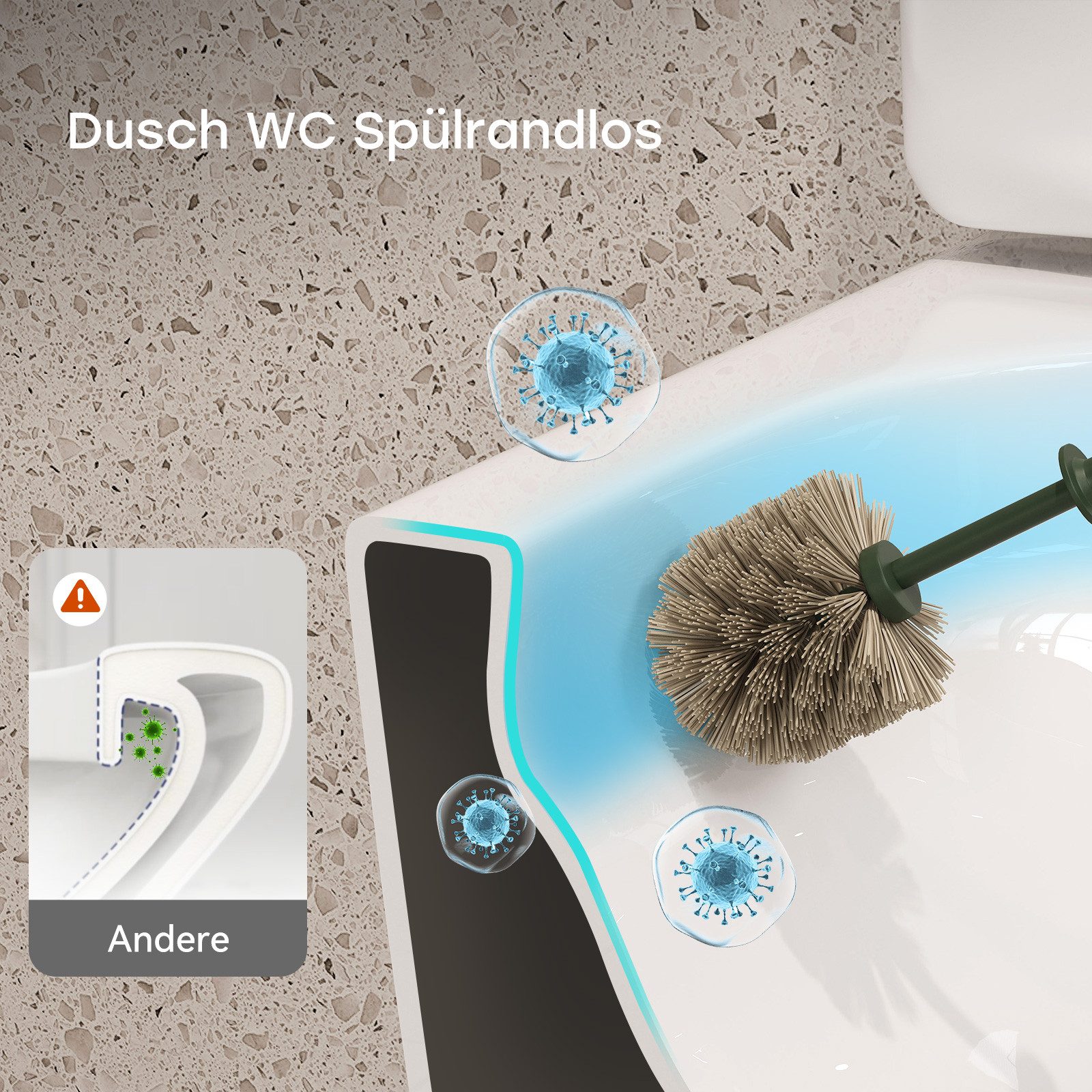 HOROW Dusch-WC Taharet -WC mit Softclose Toilettensitz, spülrandlose Toilette, Toilette mit Bidet-Funktion, Abgang waagerecht, Set, Wand-WC mit WC-Sitz Absenkau – Bild 5 von 5