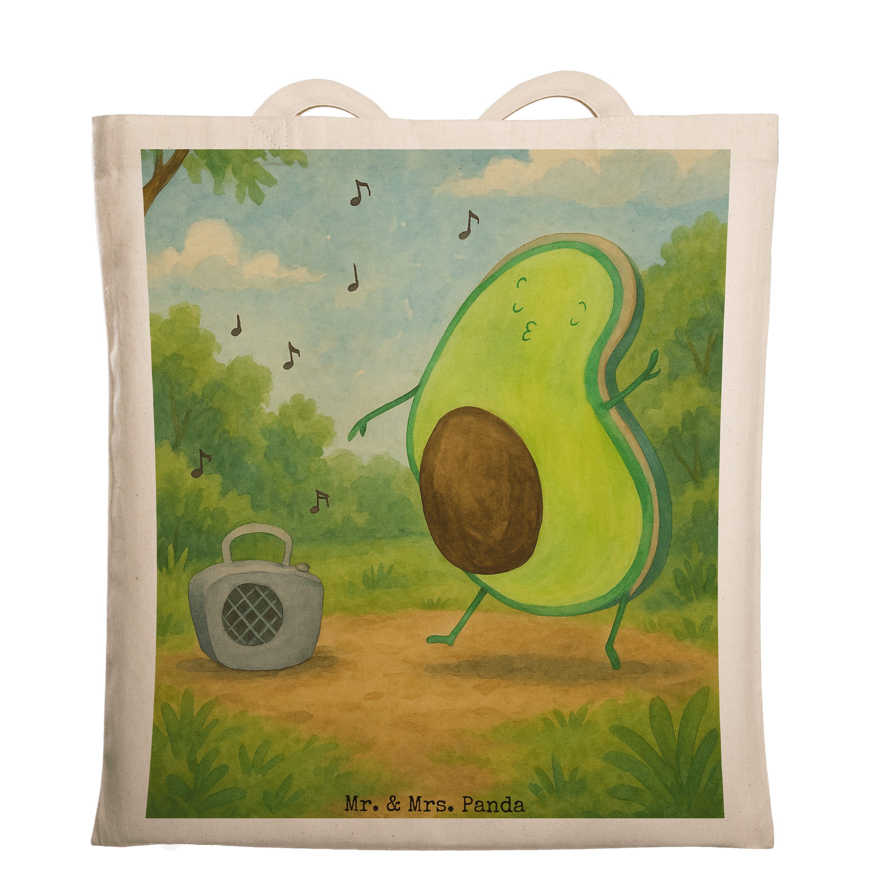 Mr. & Mrs. Panda Tragetasche Avocado Tanzen Design, Shopping Tasche, Weiß, Tote Bag, Jutebeutel, F (Packung), Tragetasche Musik festival tasche