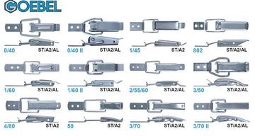 GOEBEL GmbH Kastenriegelschloss 5543002040, (100 x Spannverschluss 0 / 40 II Kappenschloss, 100-tlg., Kistenverschluss - Kofferverschluss - Hebel Verschluss), gerade Grundtplatte inkl. Gegenhaken Stahl verzinkt