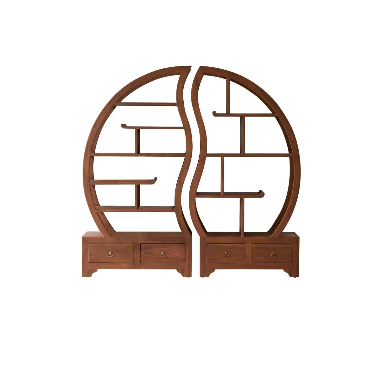 Tikamoon Bücherregal Regal aus Teak Ying Yang mit Schubladen Fächer Bücherregal Wandregal m