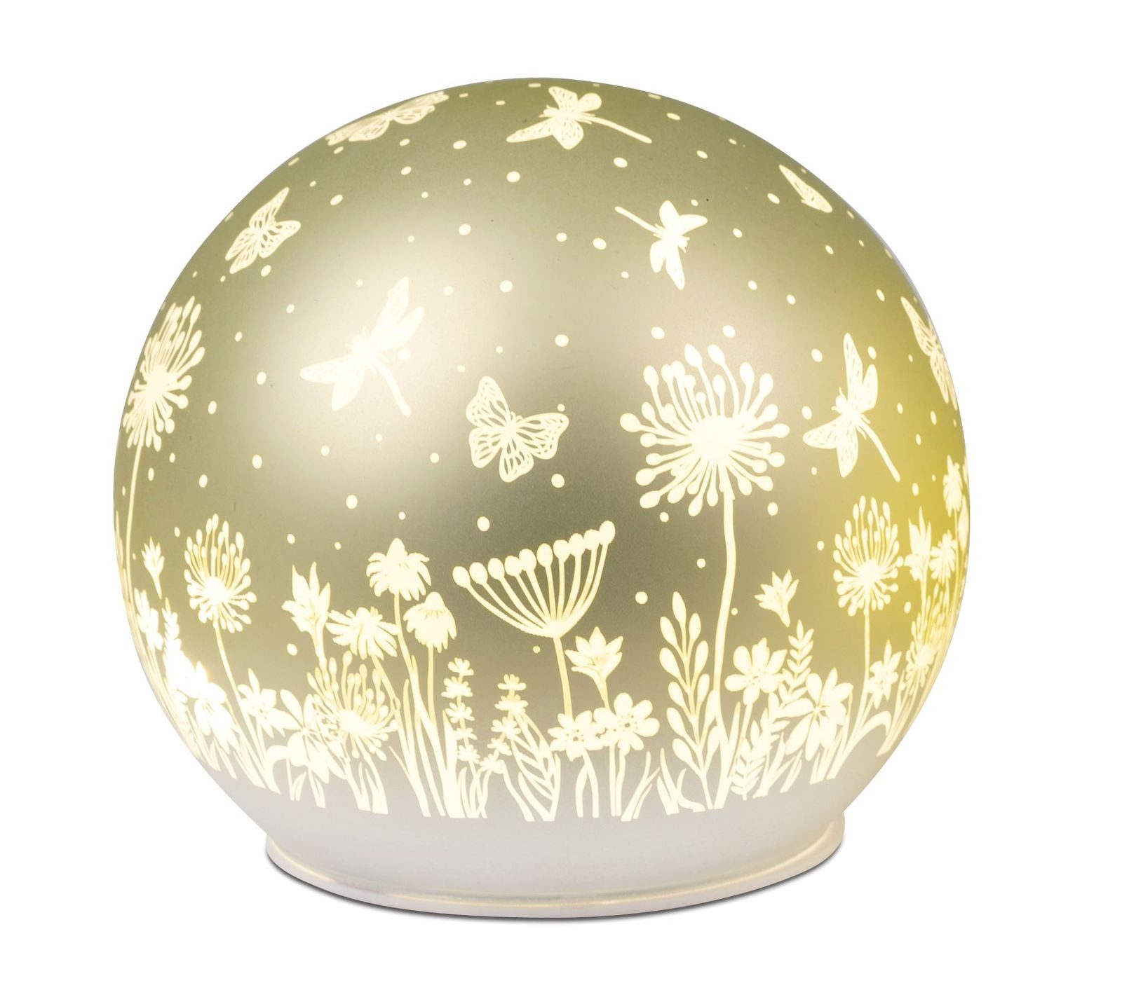 formano LED Dekolicht Deko Kugel Glas Pastell Grün 12cm matte Glasleuchte mit Blumen-Dekor, LED fest integriert