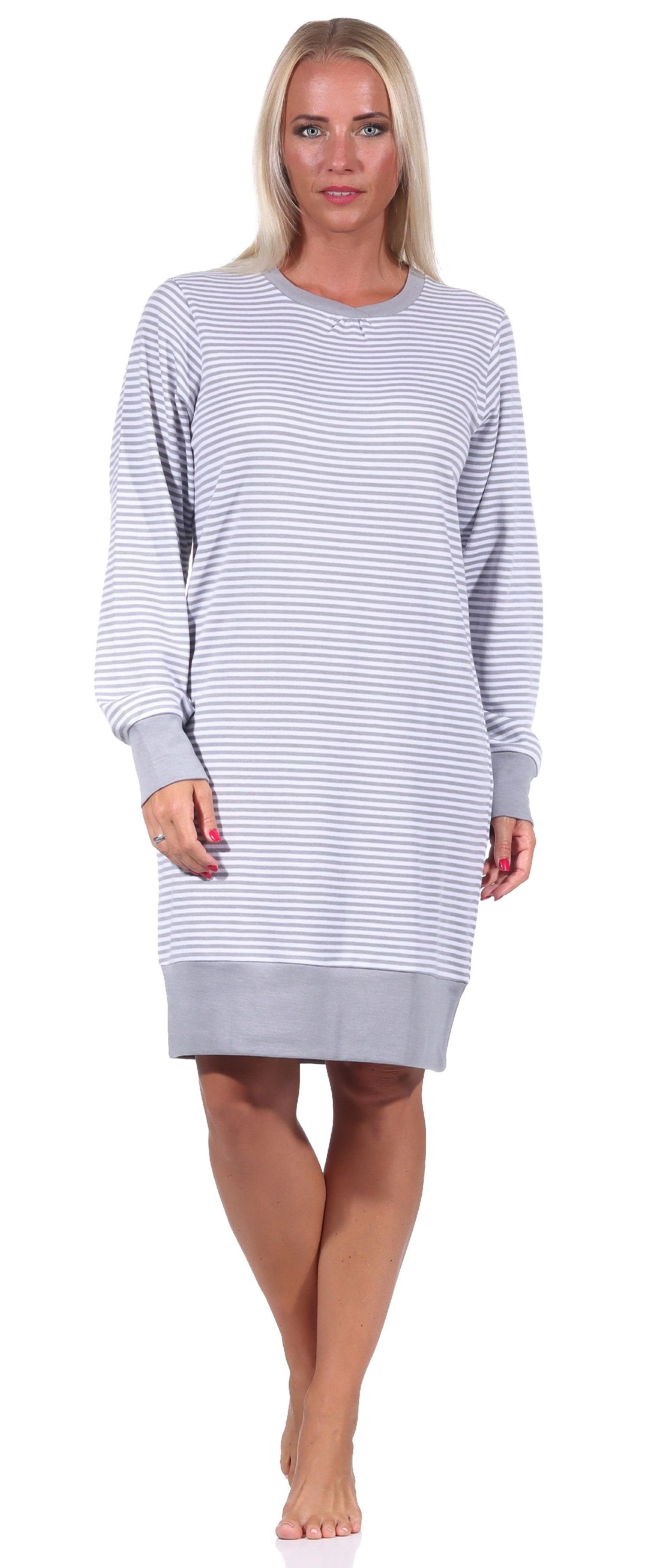 Normann Nachthemd Damen Nachthemd mit Bündchen in kuscheliger Interlock Qualität grau