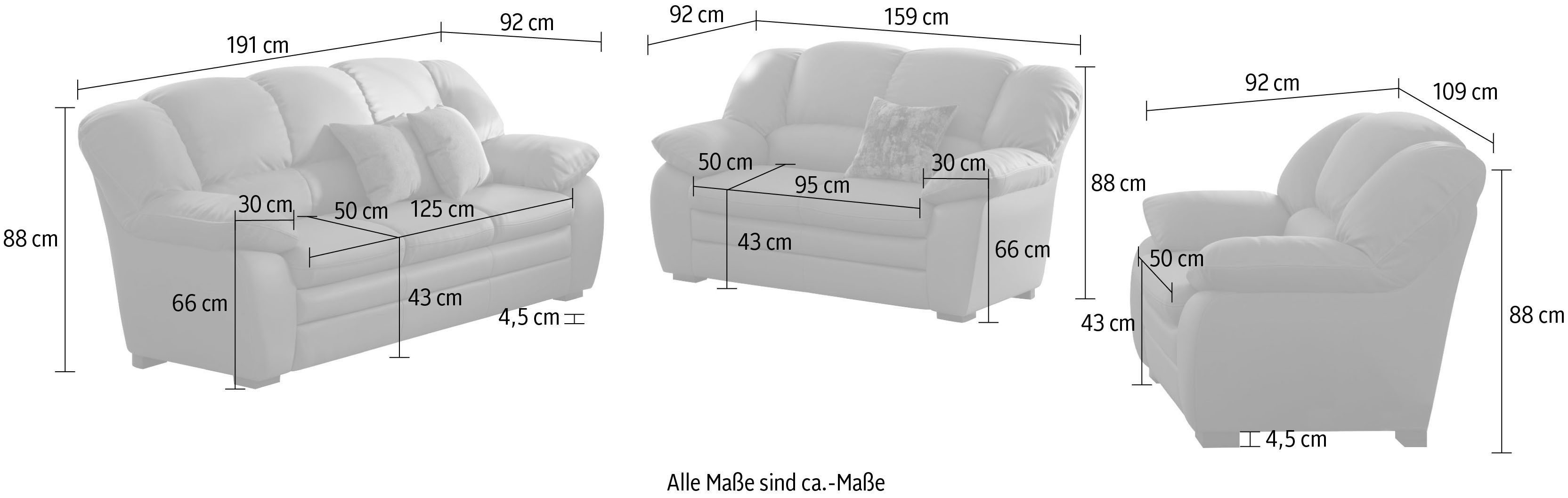 COTTA Polstergarnitur Casino, Sofa Set, 3-2-1 Sitzer, Wohnzimmer Garnitur, (Set, 3-tlg), Sessel, 2-Sitzer, 2,5-Sitzer, hohe Rückenlehne