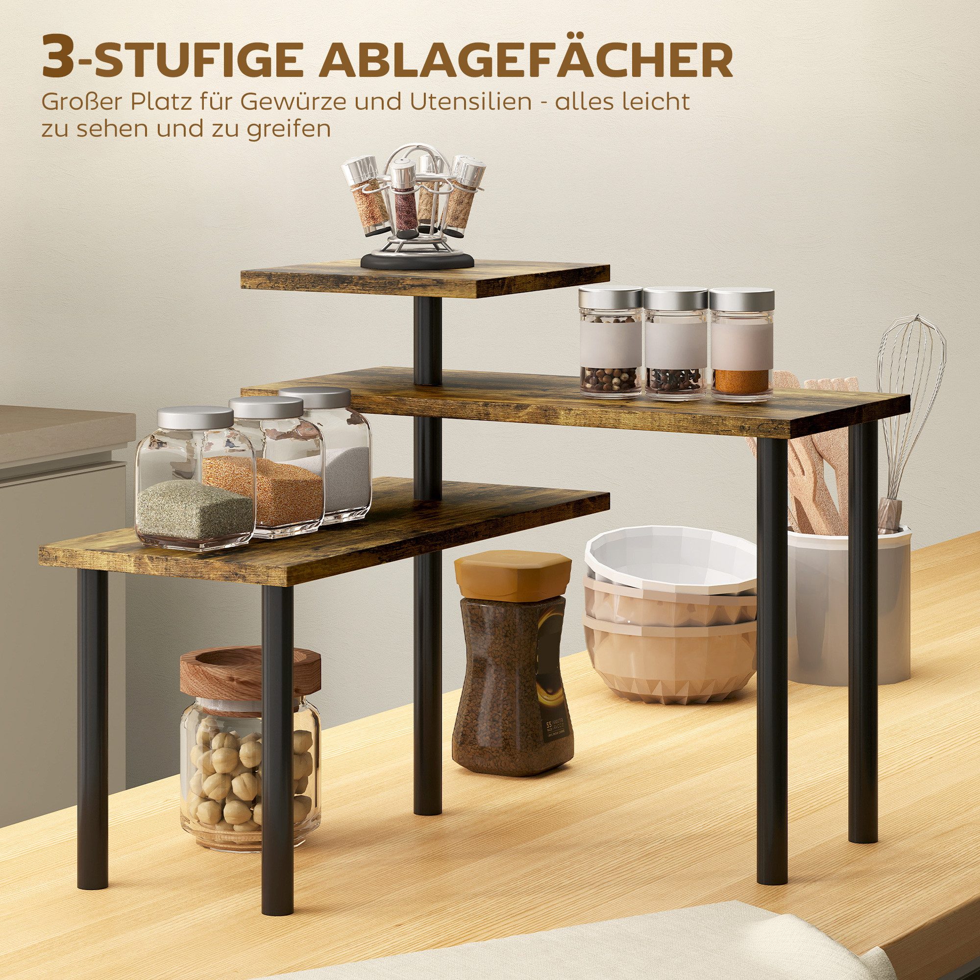 BlingBin Küchenregal Drehbares Küchenregal mit 3 Ebenen, modernes Eckregal, 1er Set 1-tlg., Metallrahmen, Aufbewahrungsregal für die Küche