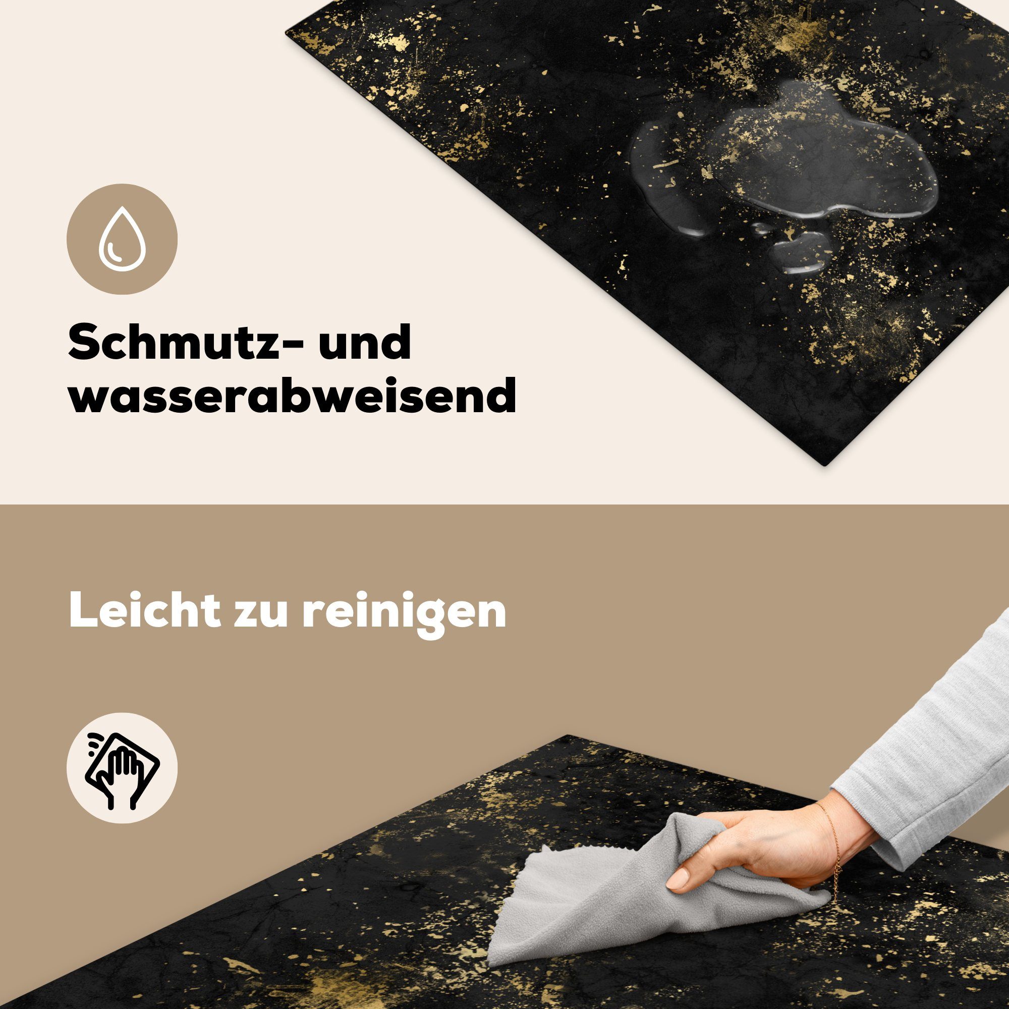 MuchoWow Herdblende-/Abdeckplatte die Gold - tlg), Schwarz, Schutz Vinyl, (1 für küche, cm, 81x52 - Induktionskochfeld Luxus Ceranfeldabdeckung