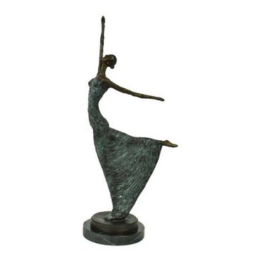 Casa Padrino Dekofigur Luxus Jugendstil Bronze Skulptur Tänzerin Antikgrün Bronze auf Marmorsockel H 53.5 cm - Bronzefigur - Dekofigur - Deko Accessoires