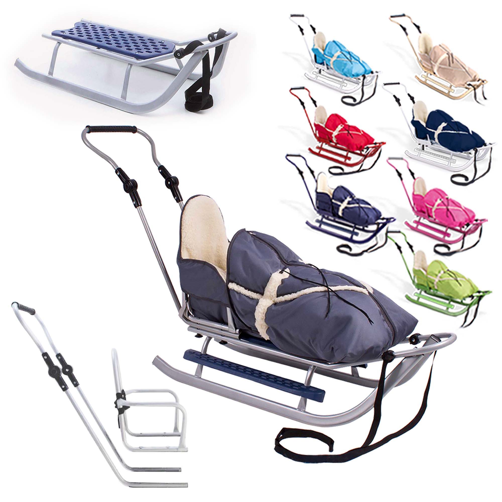 Onbest Санчата Дерев'яні сани mit Fußsack Rückenlehne Zugleine, 120 kg, höhenvestellbar, Stahlgestell, Schiebegriff