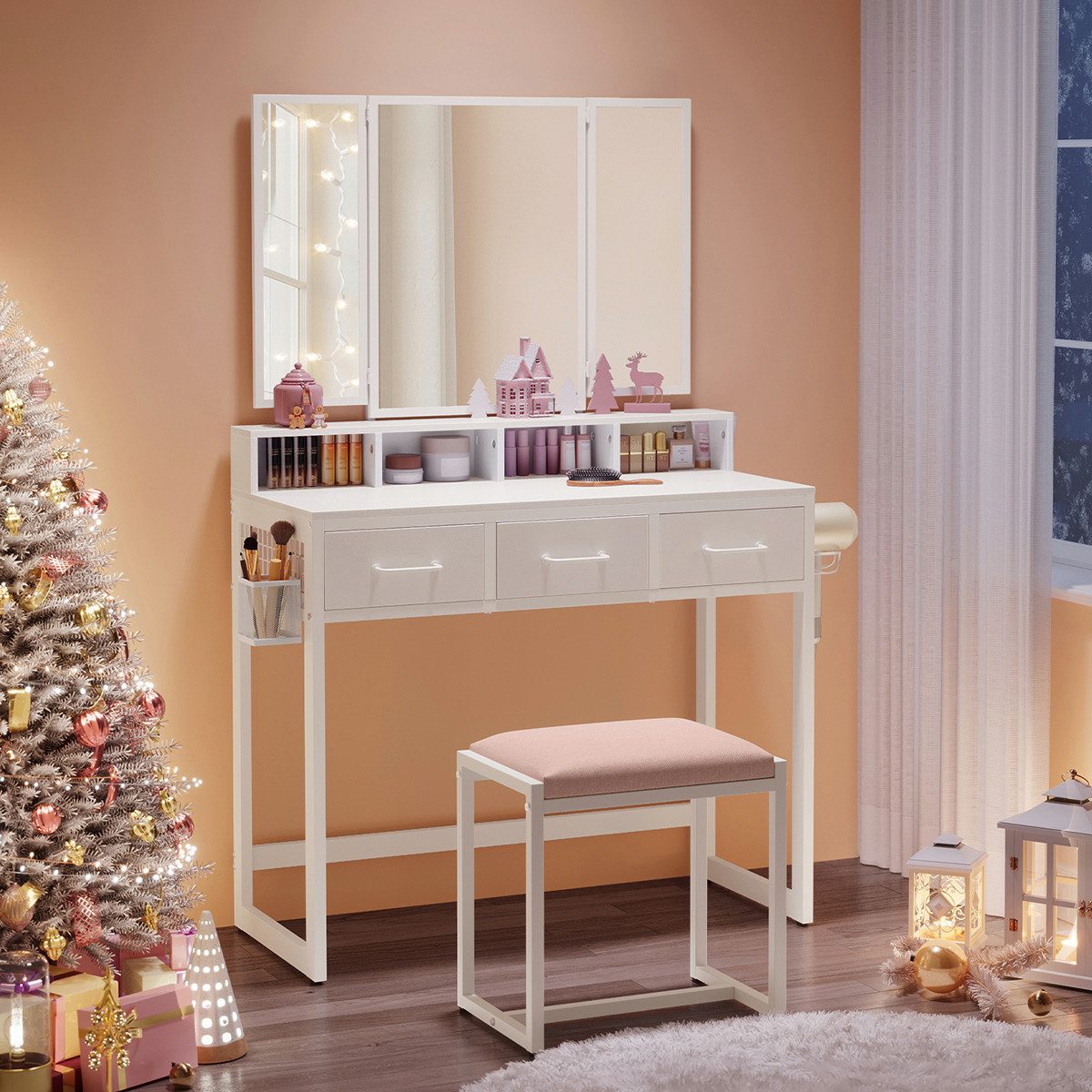 VASAGLE Schminktisch Frisiertisch mit Dreispiegel, 3 Schubladen, Haartrockn günstig online kaufen