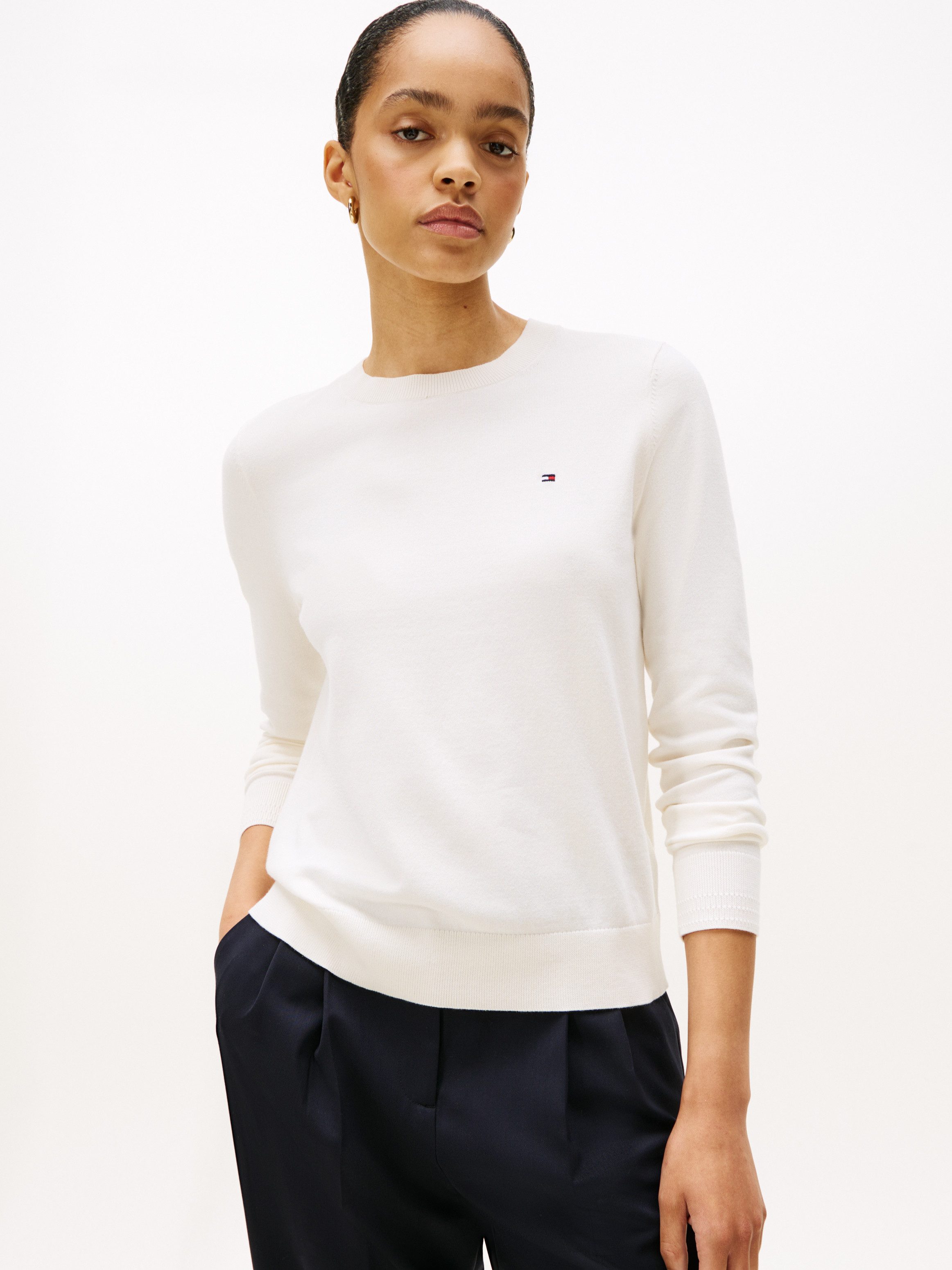 Tommy Hilfiger Rundhalspullover CO JERSEY STITCH LS C-NK SWT mit Logostickerei