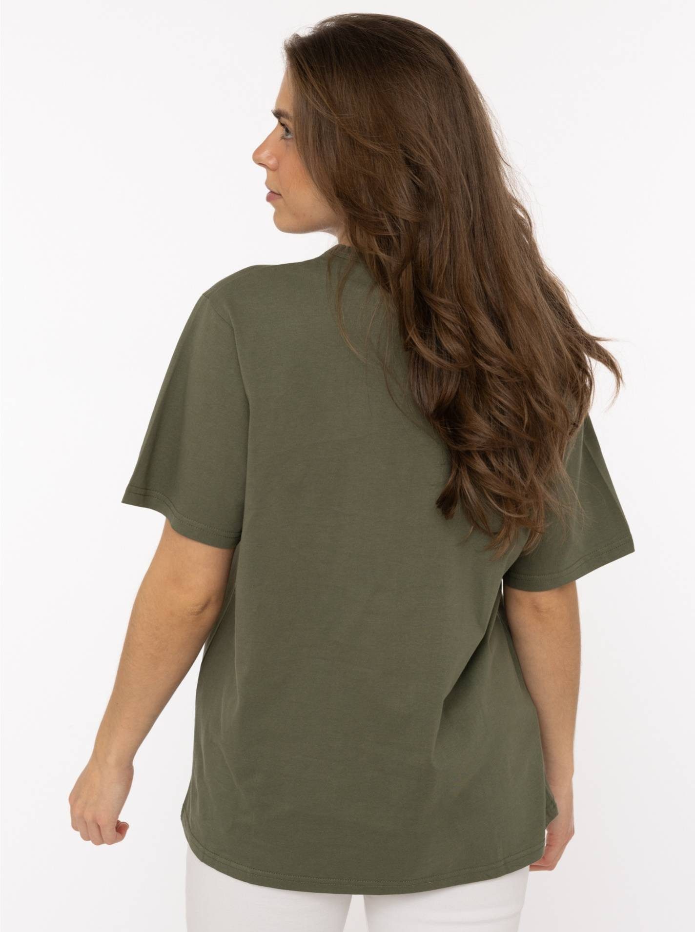 Zwillingsherz T-Shirt "Wild Wild Wild" großer, gestickter Schriftzug mit Leomuster, Rundhals