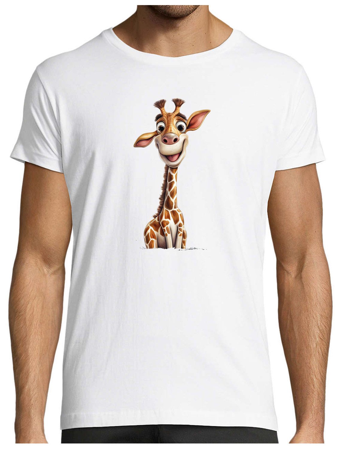 T-Shirt Herren Print Shirt - Cartoon Giraffe Brustprint