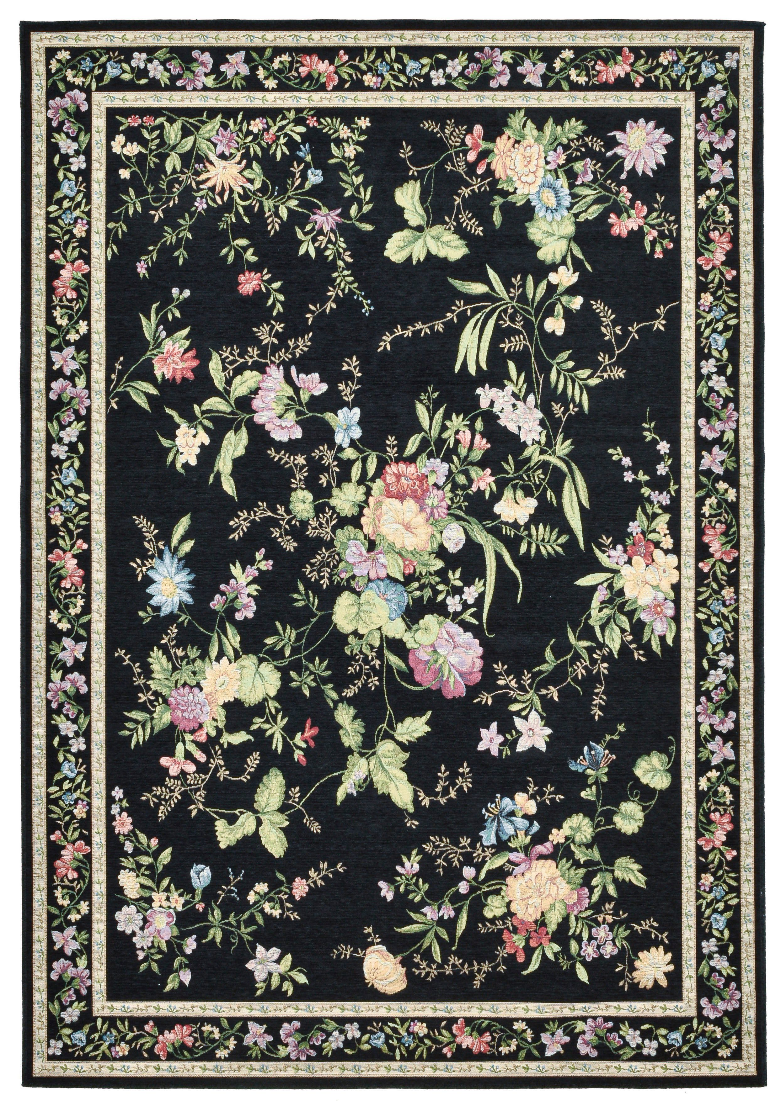 THEKO Teppich Flomi Sagrini, rechteckig, Höhe: 4 mm, Flachgewebe, Pastell-Farben, Blumen Design, mit Bordüre