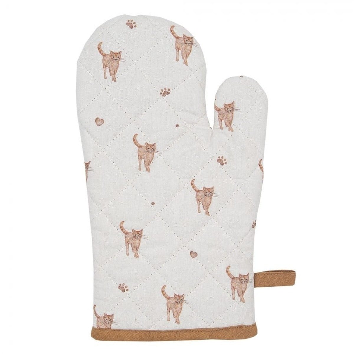 Clayre & Eef Topfhandschuhe Kinder-Topfhandschuh mit Katzenmotiv, Baumwolle, Aufhängeschlaufe
