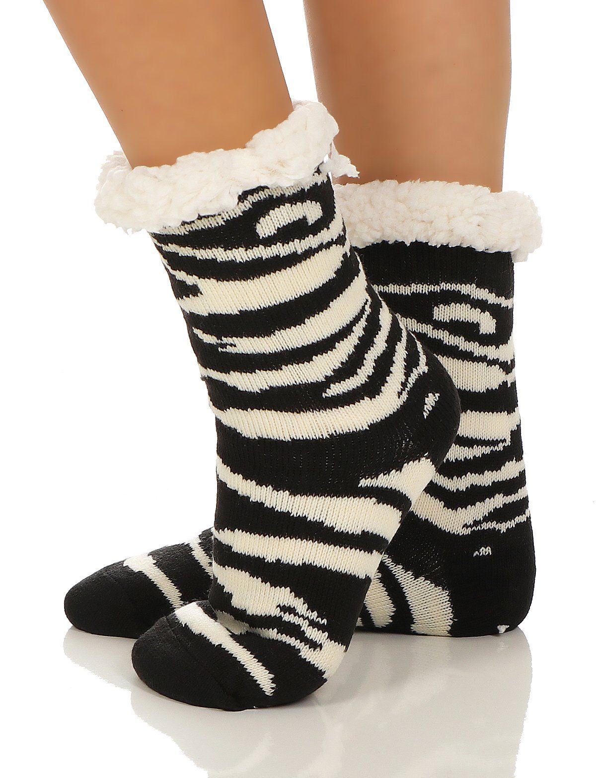 CLEO STYLE Kuschelsocken Damen Hütten Hausschuhe CL 088 Zebra