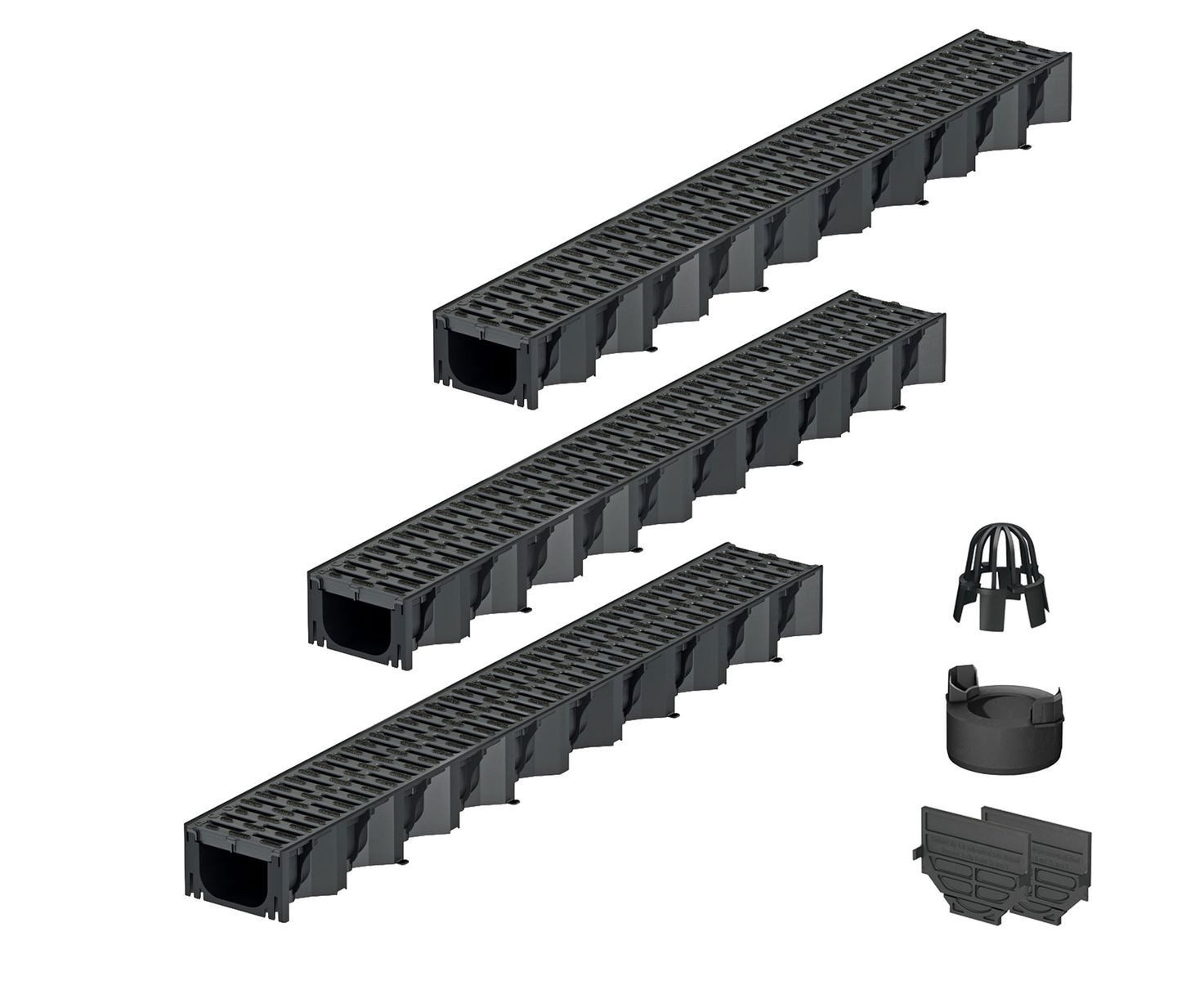 ACO Severin Ahlmann GmbH & Co. KG Entwässerungsrinne 3x1m Hexaline 2.0 Entwässerungsrinne + Stegrost Microgrip + Ablauf, 10-St., vertikaler Ablauf, Kunststoff Stegrost mit rutschhemmender Struktur