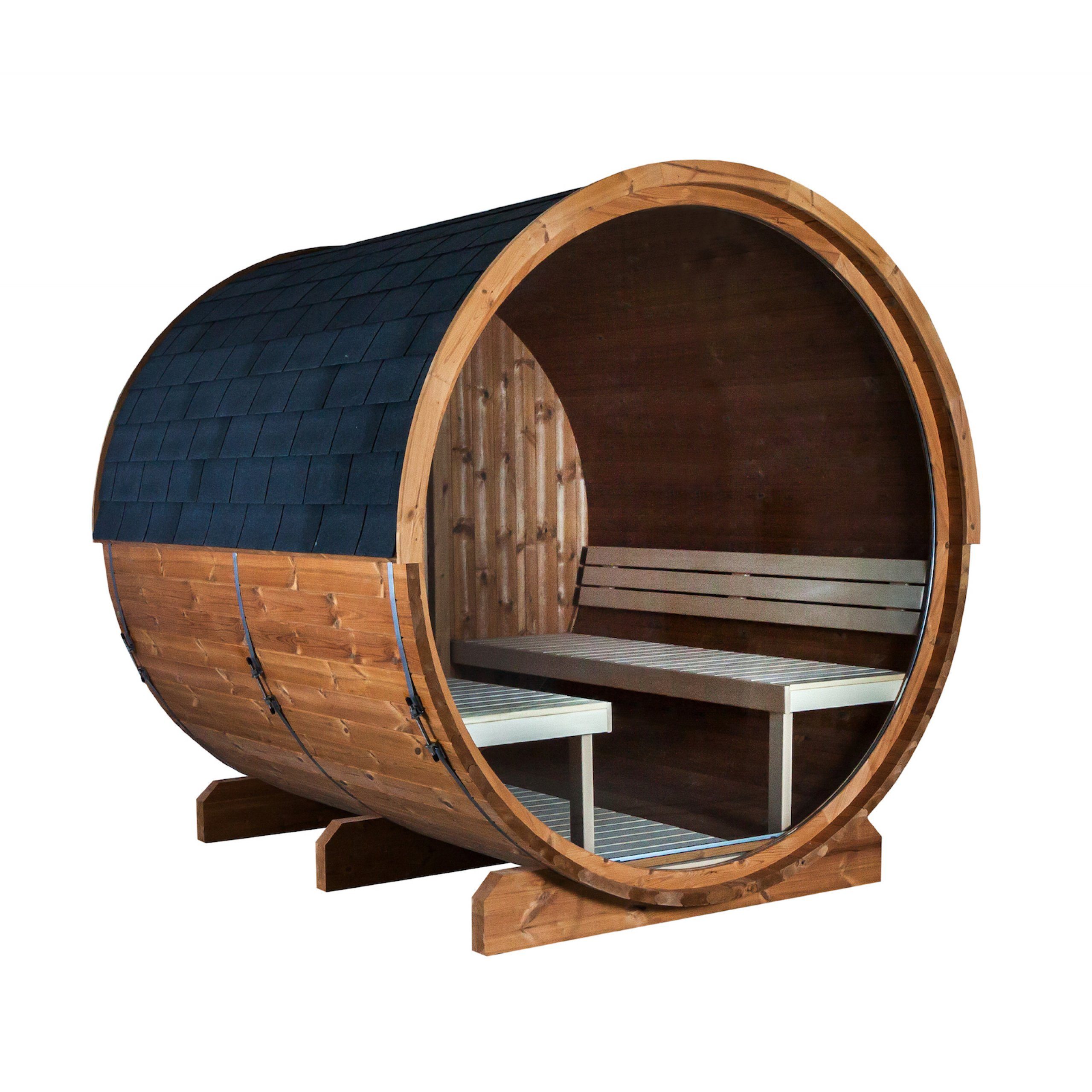 Fasssauna Sentiotec Kaski 240 View Canopy Fasssauna Außensauna Gartensauna aus