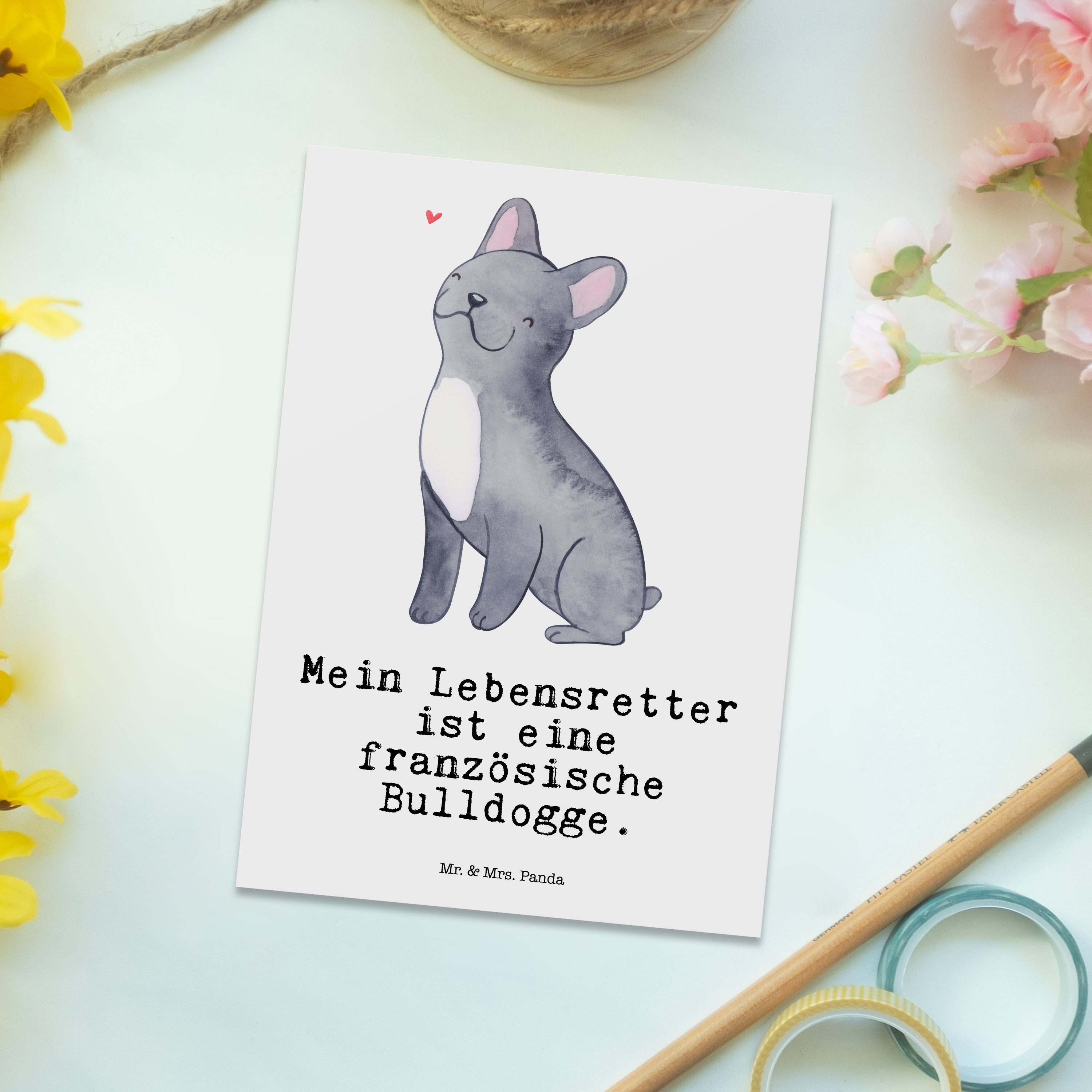 Mrs. - Lebensretter Französische Geschenkkarte Bulldogge Mr. Geschenk, - Postkarte Panda Weiß &