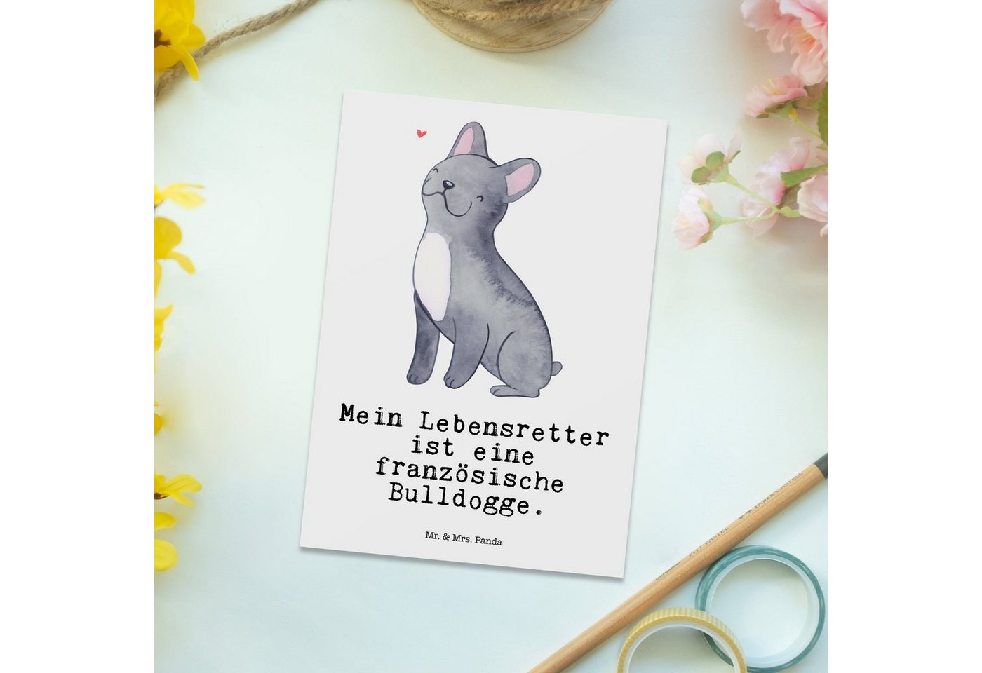 Thumbnail - Mr. & Mrs. Panda Postkarte Französische Bulldogge Lebensretter - Weiß - Geschenk, Karte, Hund, P, Hochglanzveredelt