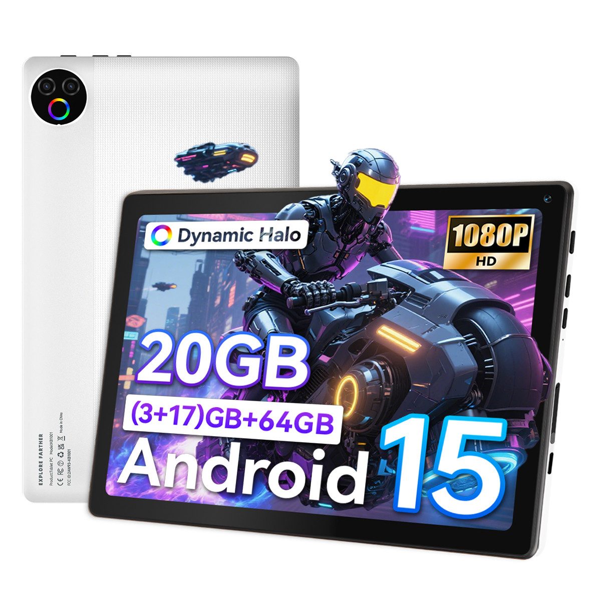 BUFO 10 Zoll Android 15, 20(3+17)GB+64GB, 1280x800 HD Display, WiFi 6 Tablet (10", 64 GB, Android, WiFi, Android 15, 5-Core 1.8 GHz 20 (3+17) GB RAM, HD IPS-Touch-Bildschirm)