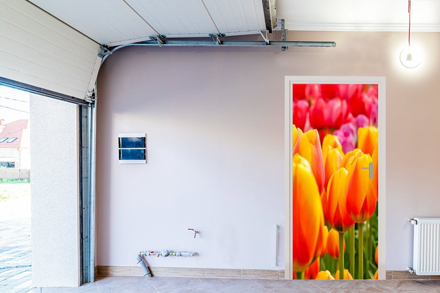 Türaufkleber, (1 75x205 Keukenhof cm Niederlanden, den Tür, Orangene Türtapete MuchoWow auf für Fototapete in bedruckt, Tulpen Matt, dem St),