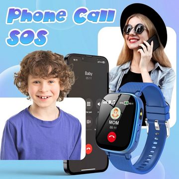 RINOTEG für Kids 4-12 Jahre Geschenk Smartwatch (1,54 Zoll), mit Anruf SOS Spiel Schulmodus SchrittzäHler Wecker Hörbuch Kamera